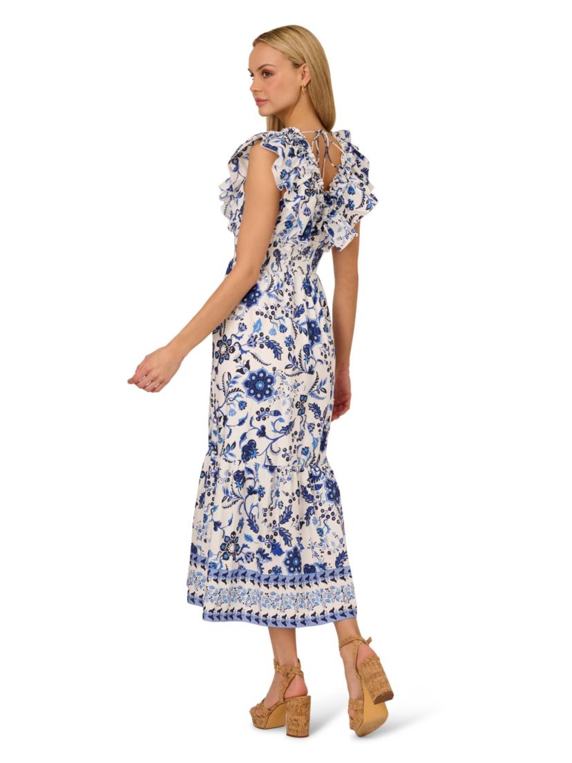 Printed Ruffle Midi Dress
