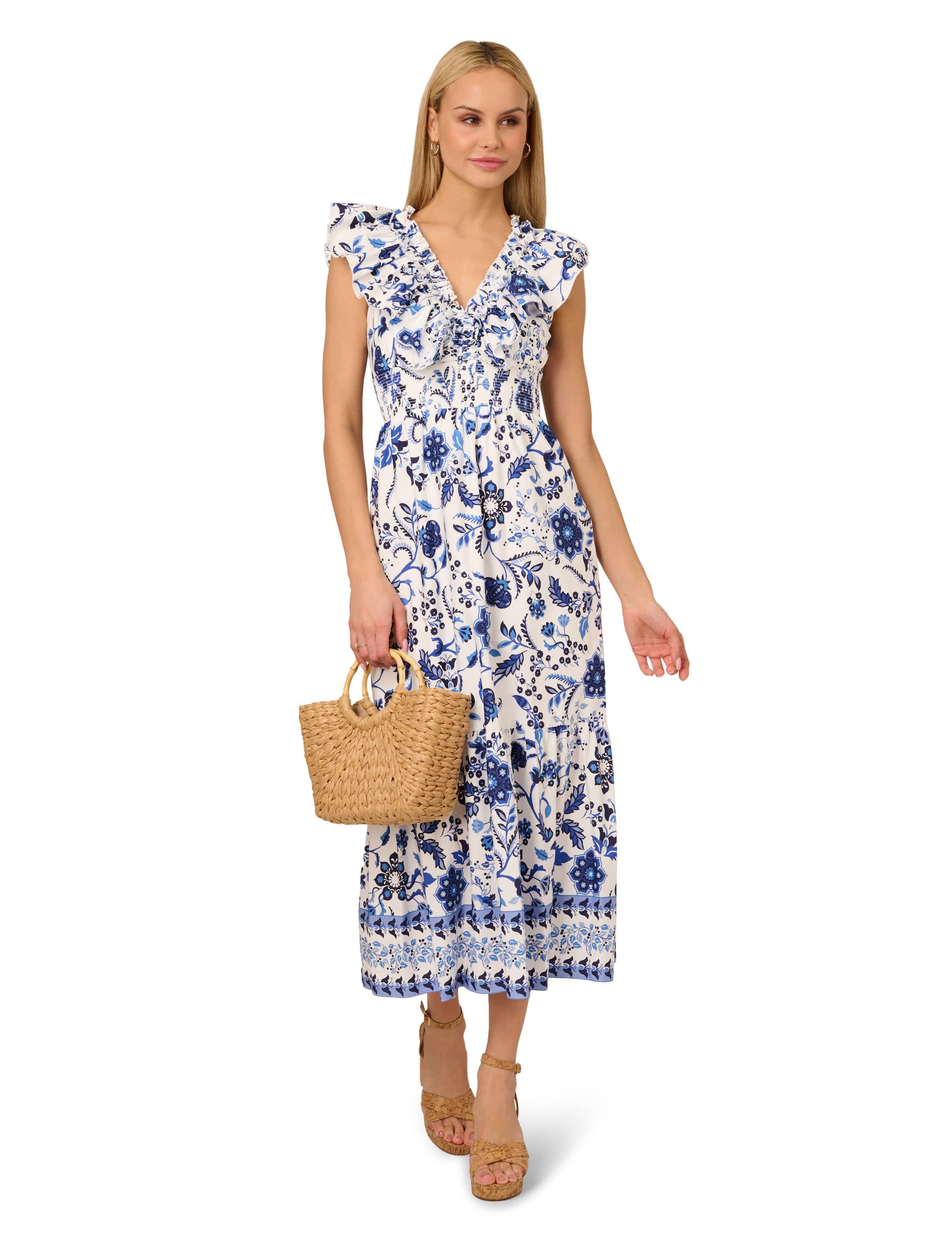 Printed Ruffle Midi Dress