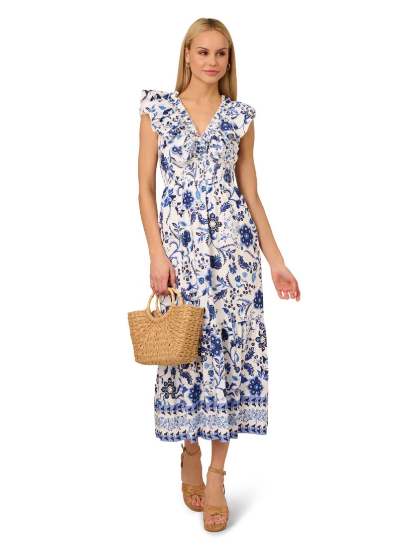 Printed Ruffle Midi Dress