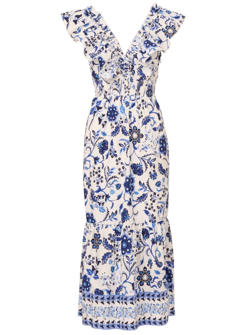 Printed Ruffle Midi Dress