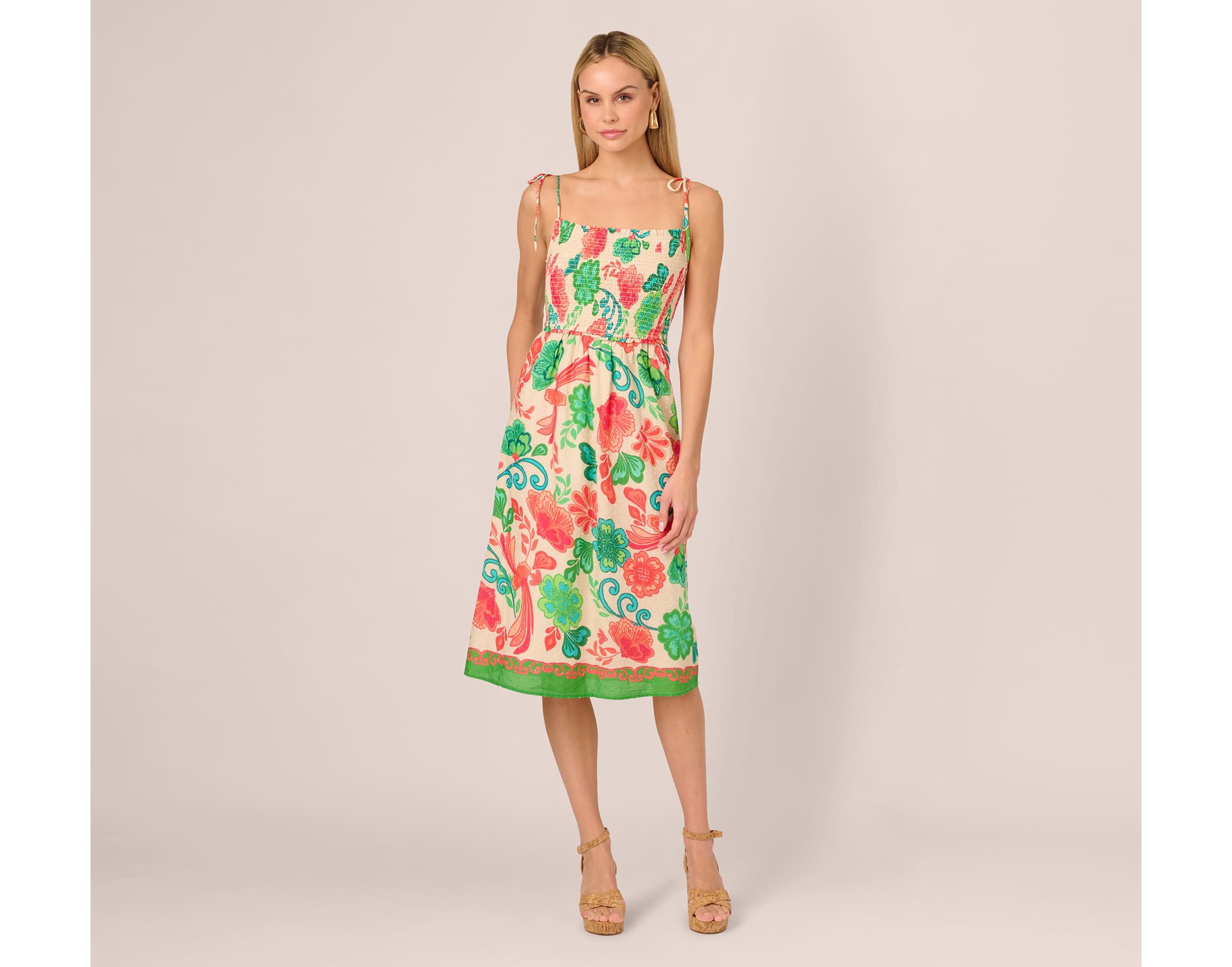 Smocked Printed Placement Dress
