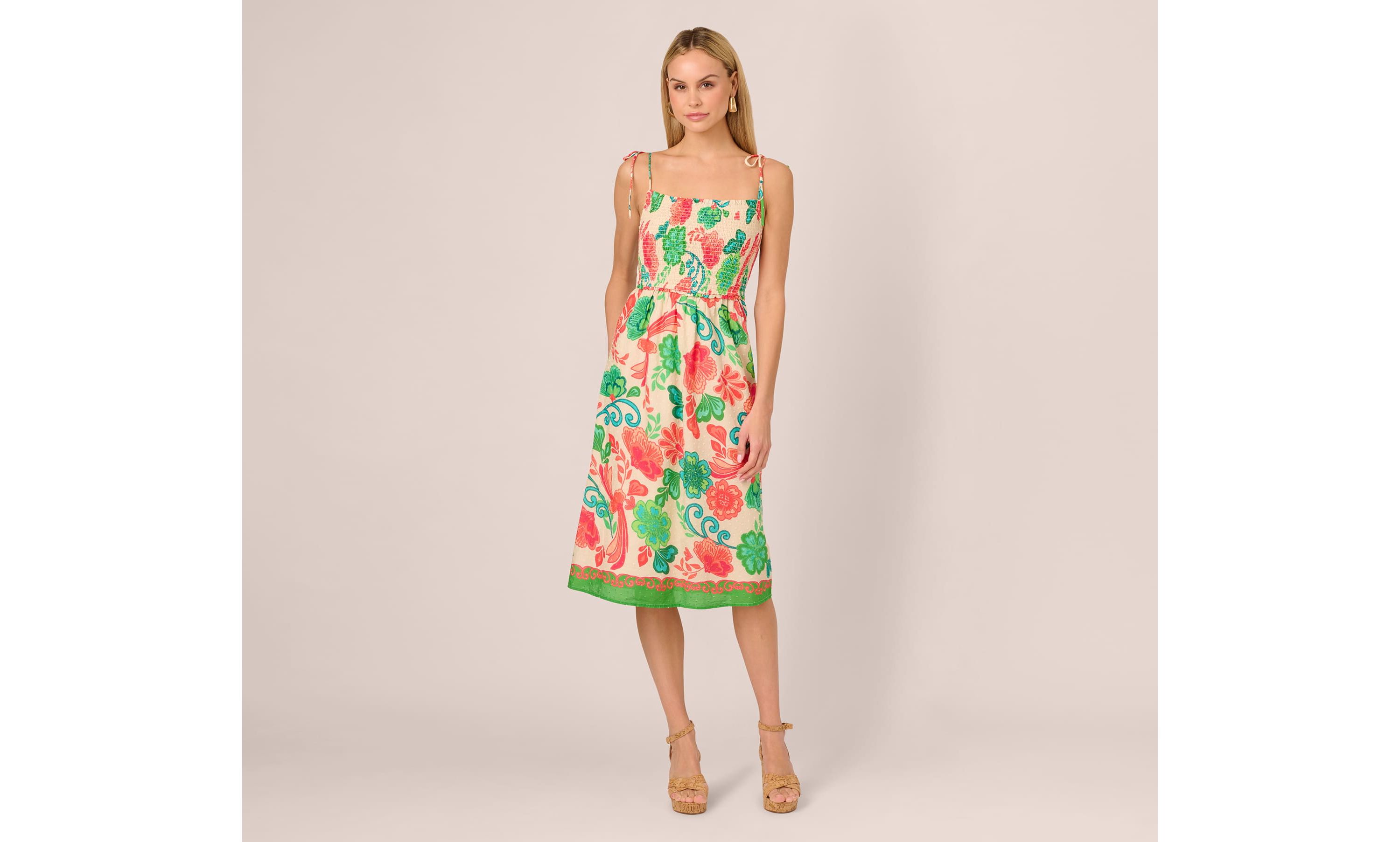 Smocked Printed Placement Dress