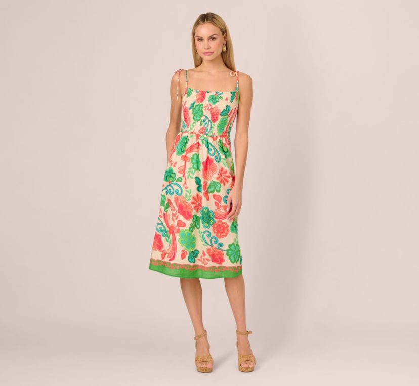 Smocked Printed Placement Dress