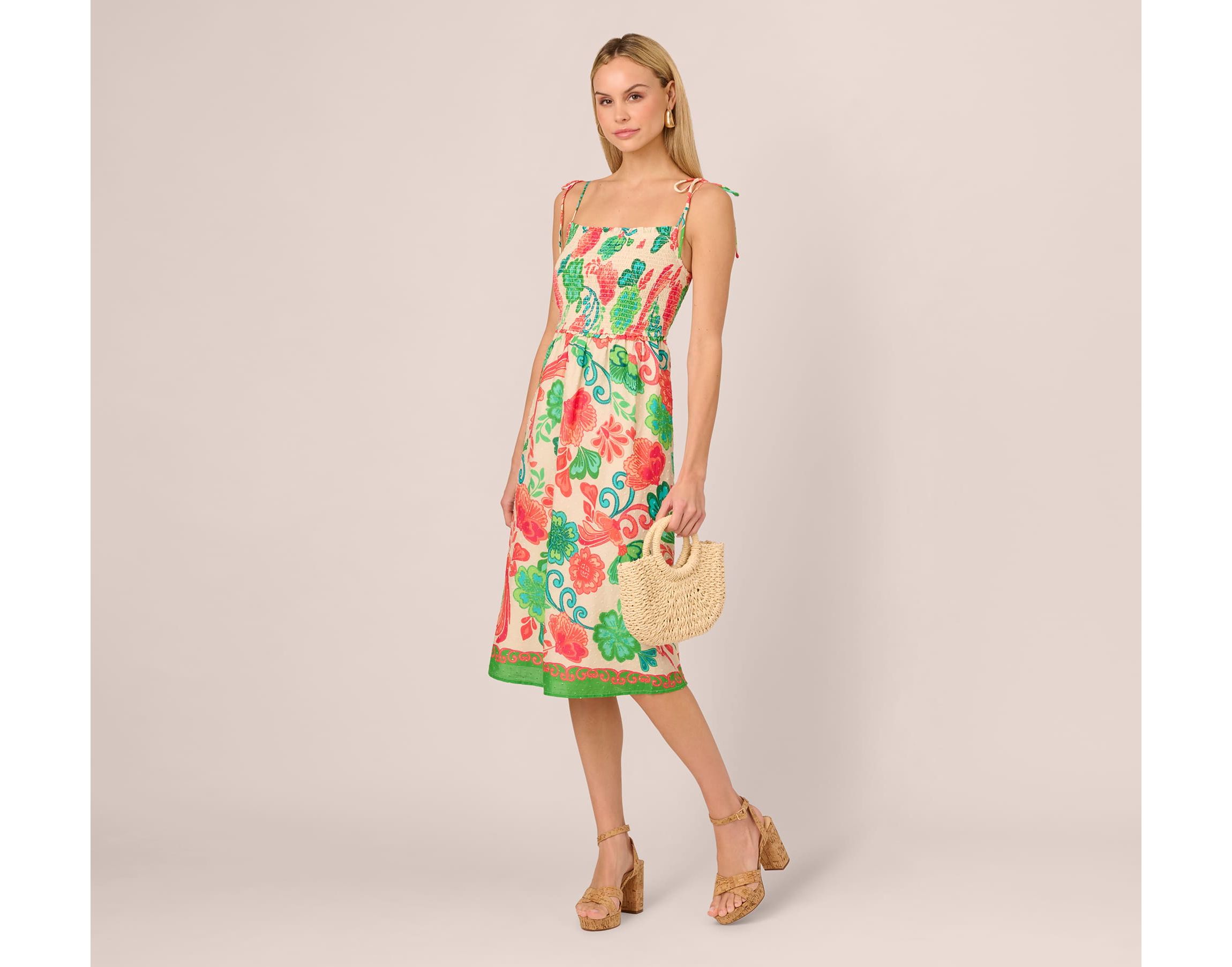 Smocked Printed Placement Dress
