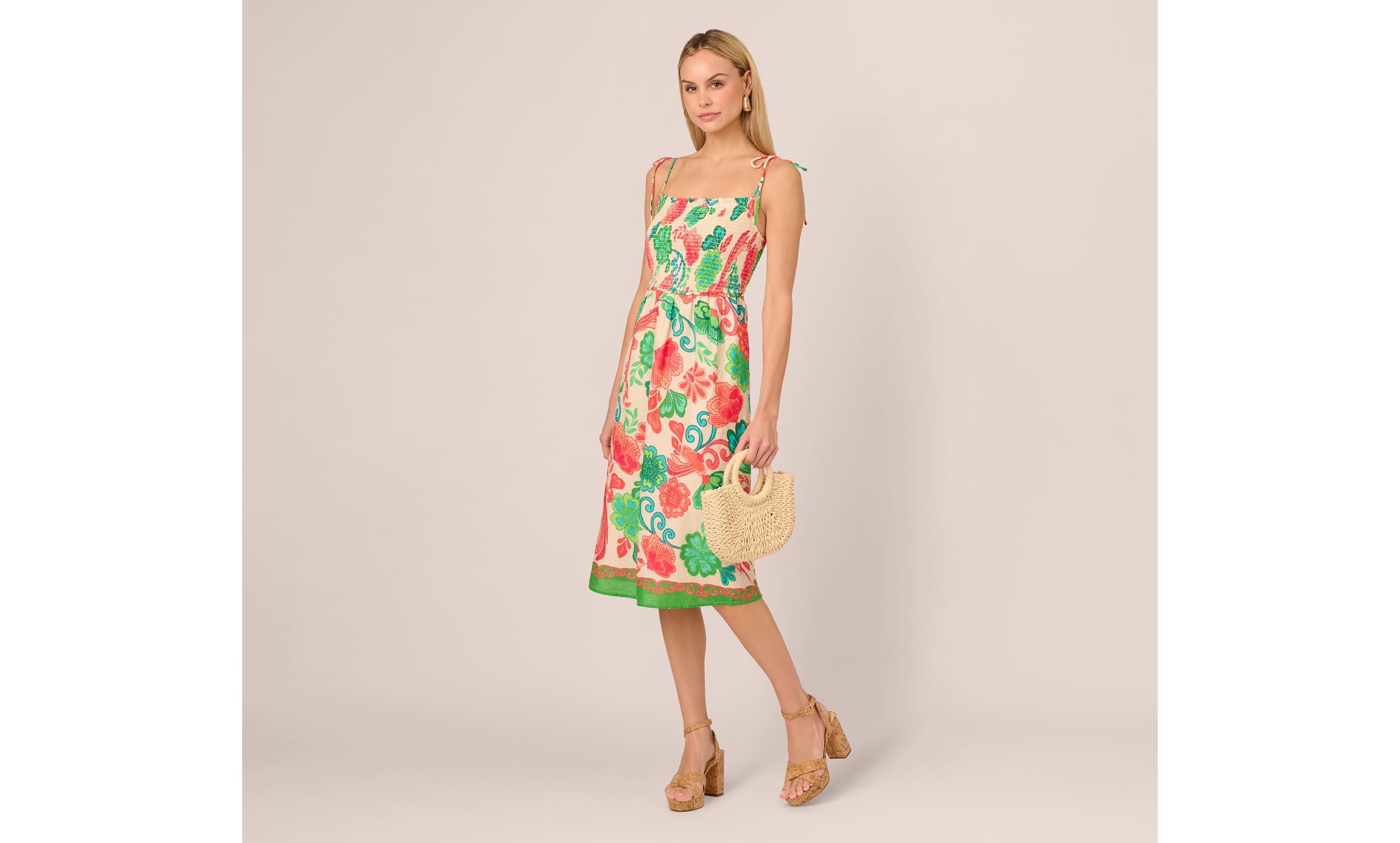 Smocked Printed Placement Dress