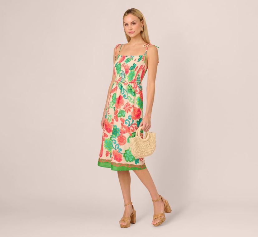 Smocked Printed Placement Dress