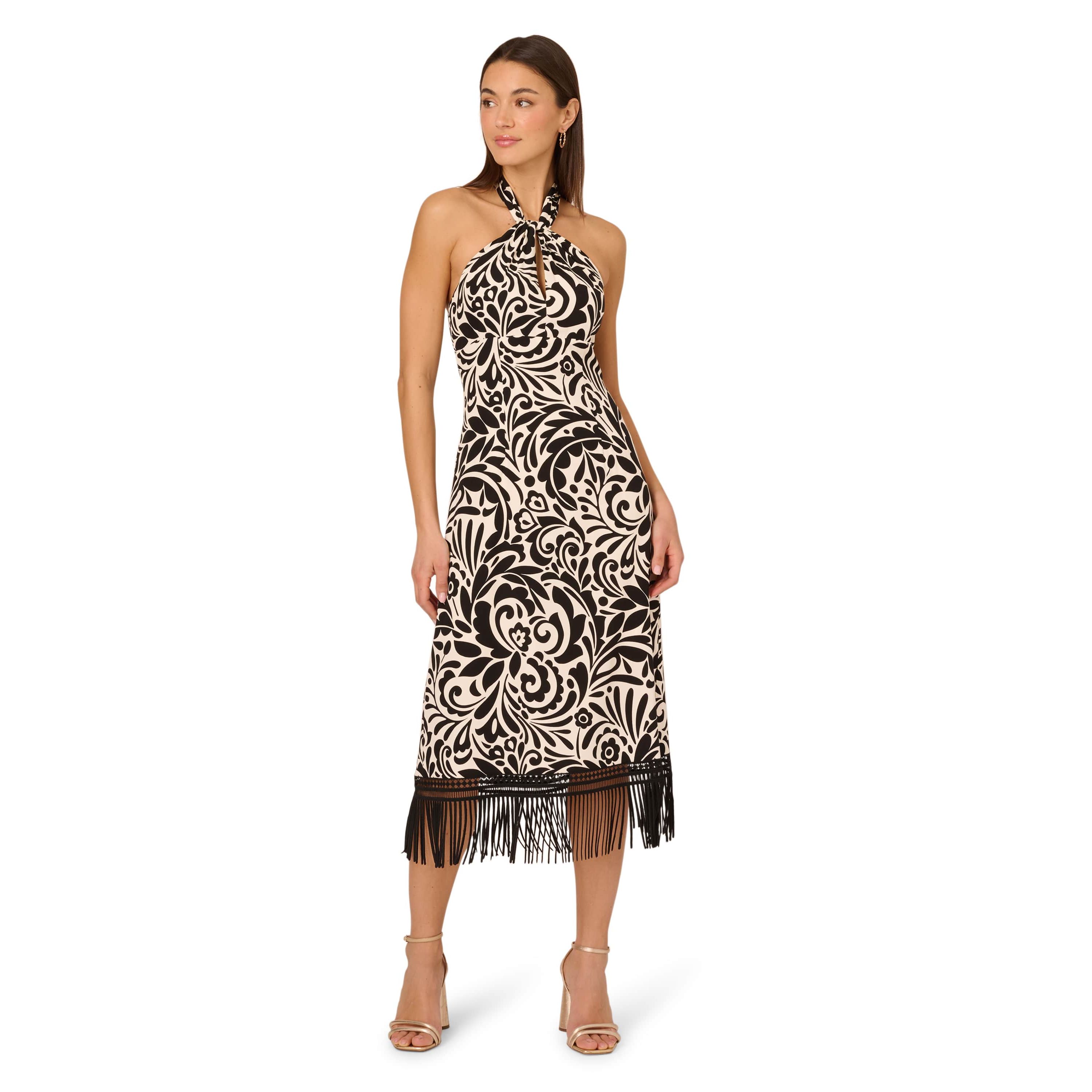 Printed Halter Fringe Dress