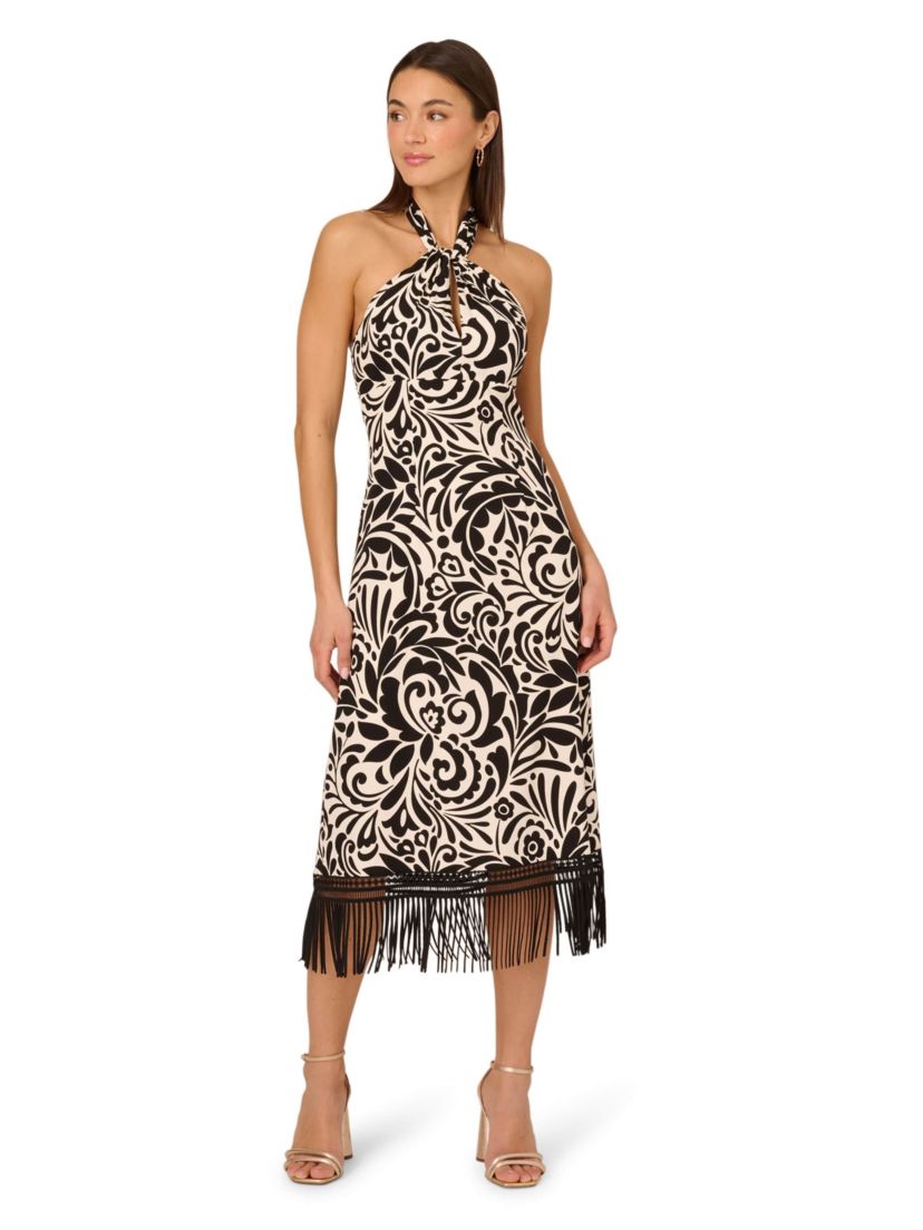 Printed Halter Fringe Dress