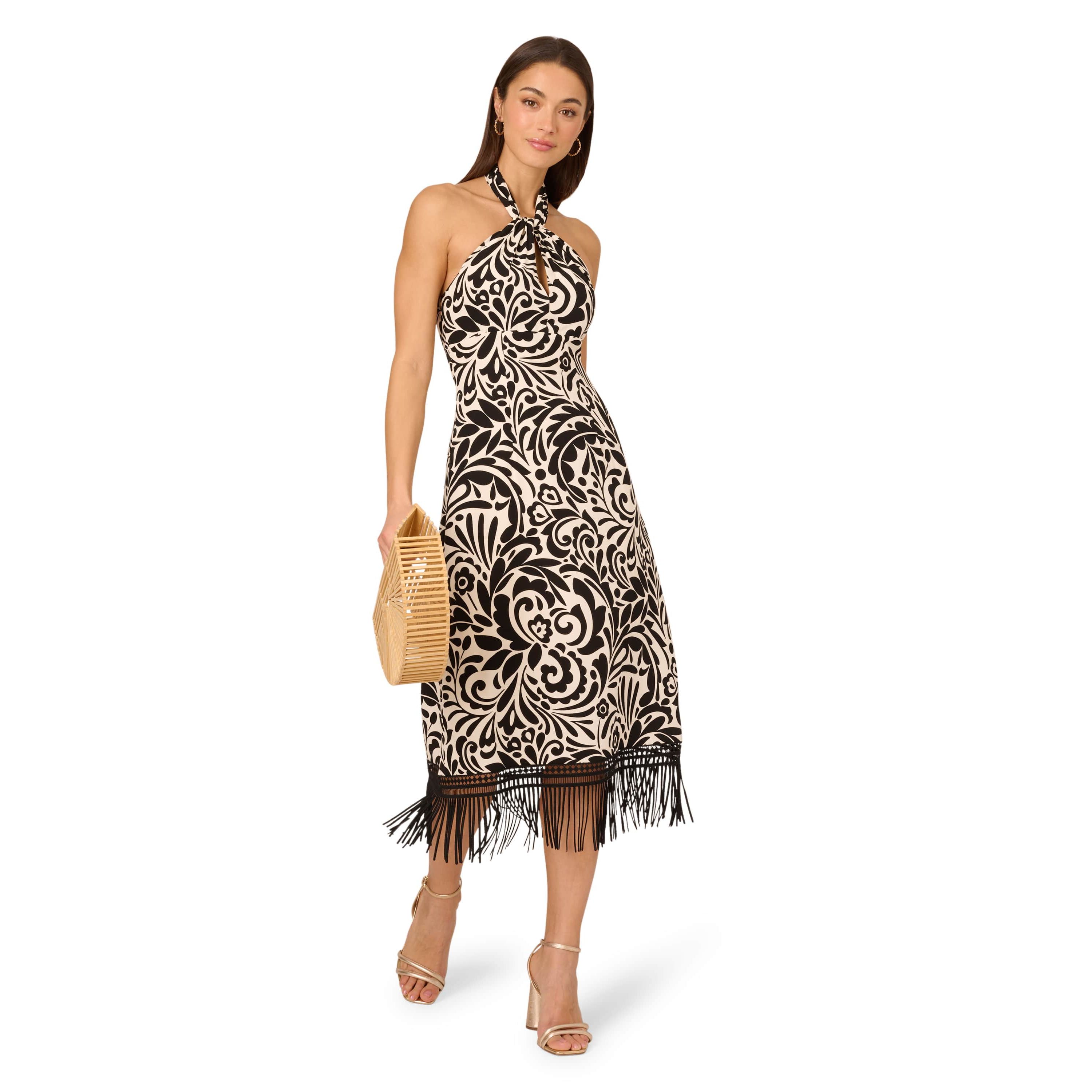 Printed Halter Fringe Dress