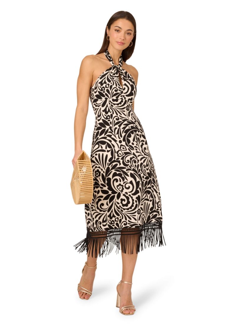 Printed Halter Fringe Dress