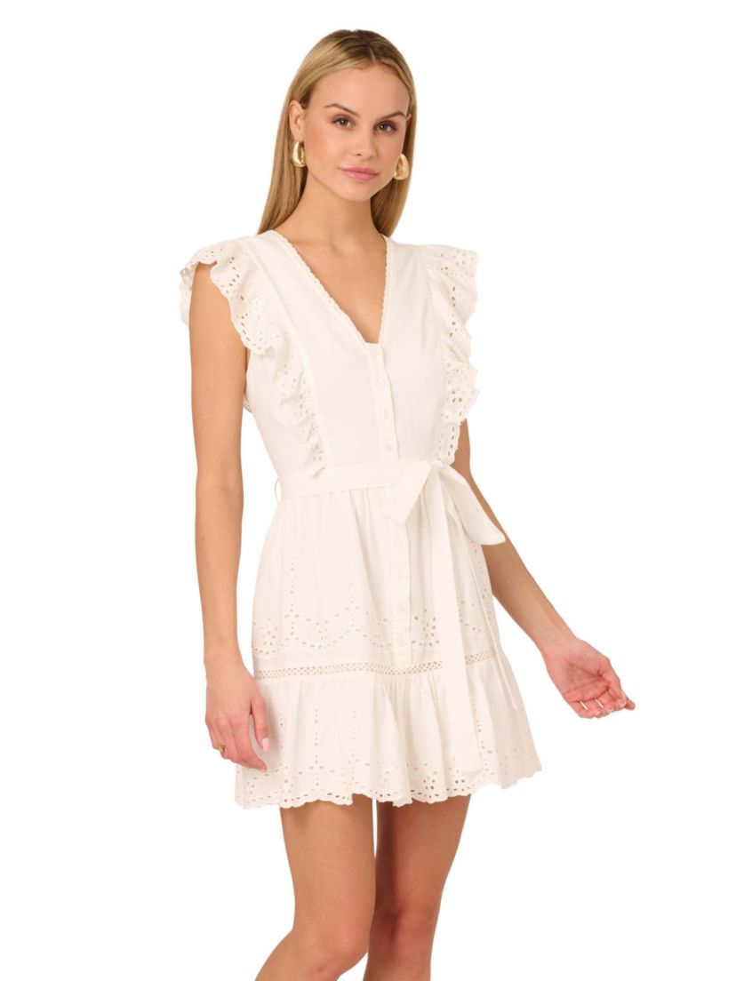 V Neck Short Eyelet Dress