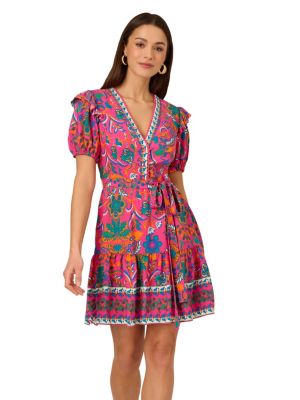 ADRIANNA BY ADRIANNA PAPELL Women's Printed Short Flounce Dress