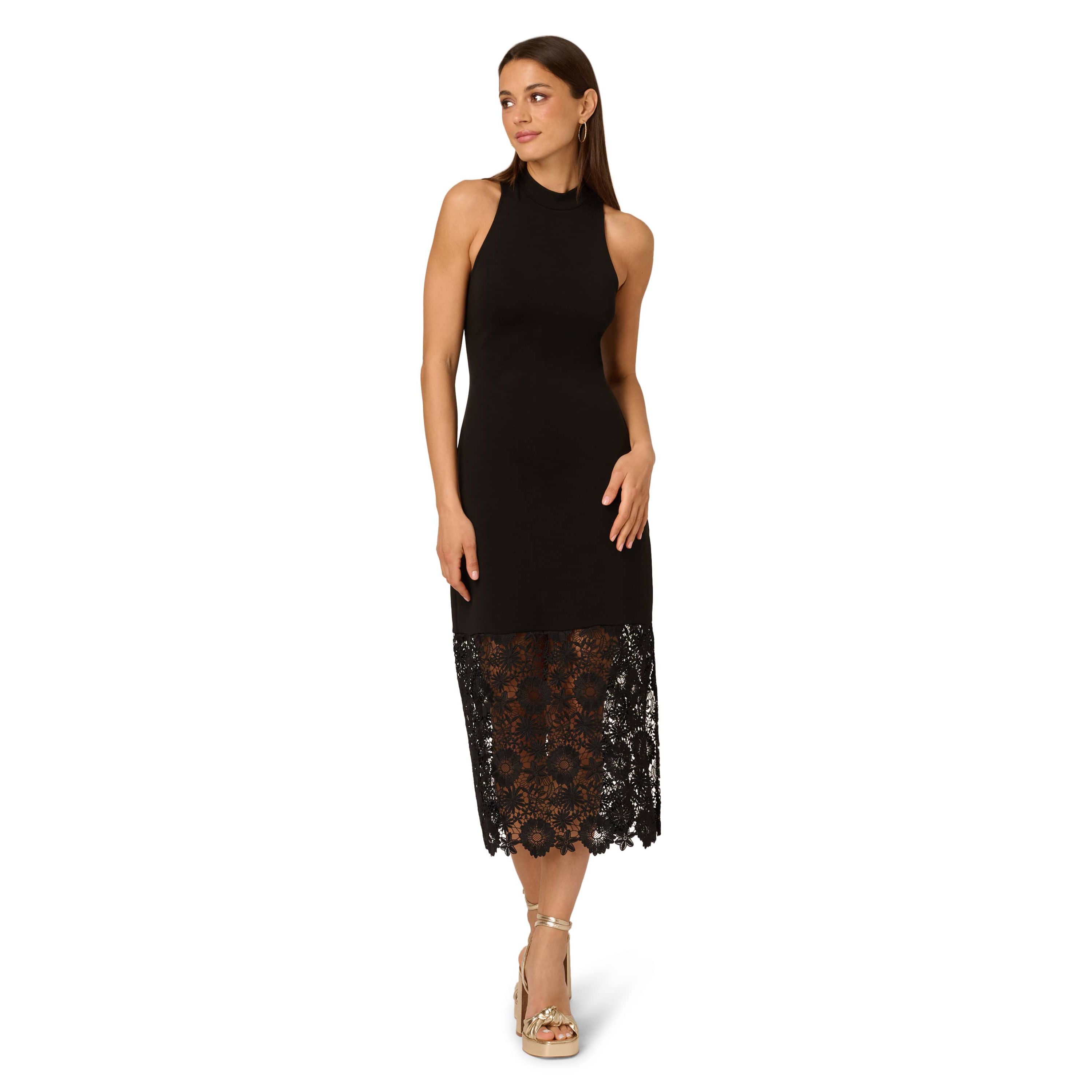 Knit Midi Dress Lace Hem
