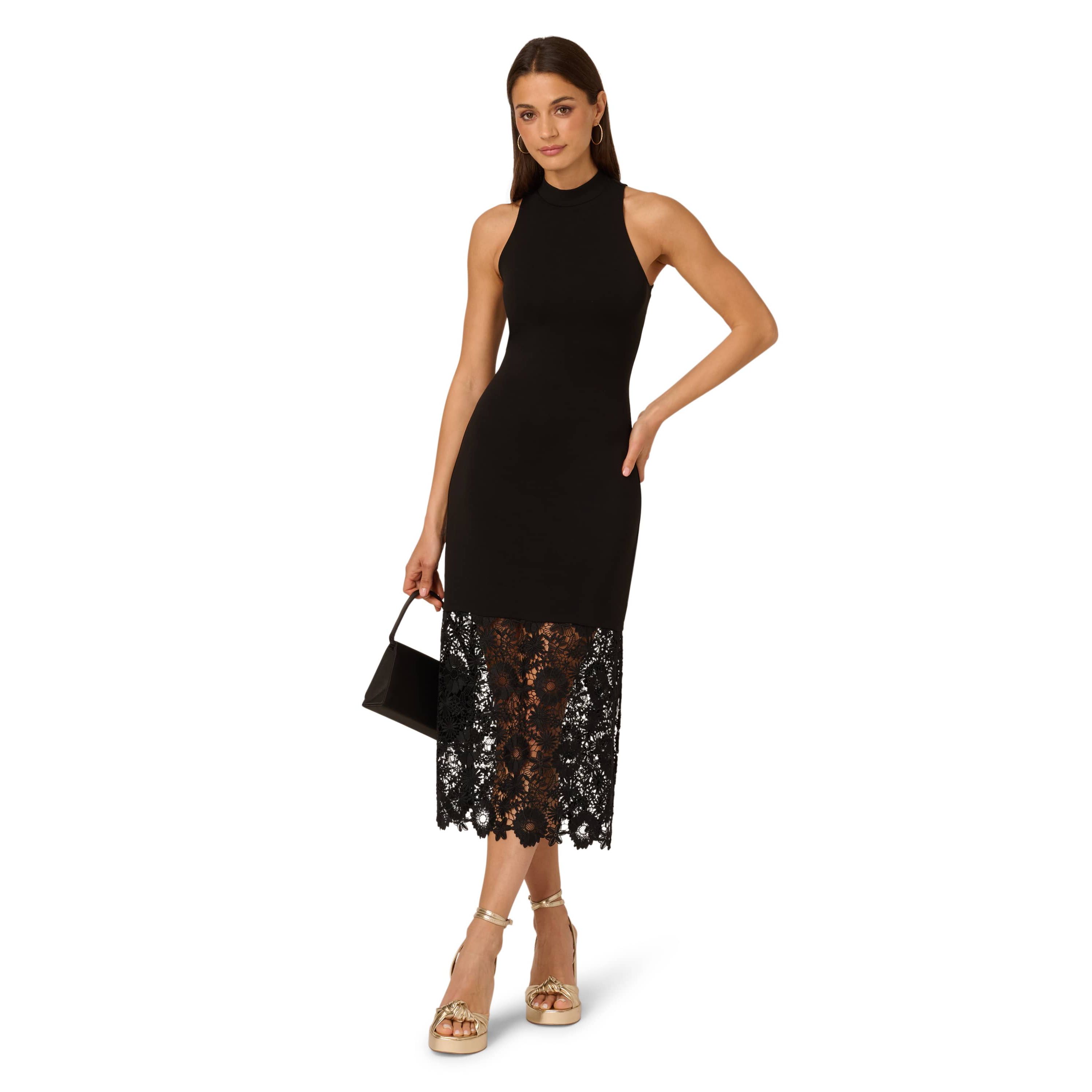 Knit Midi Dress Lace Hem