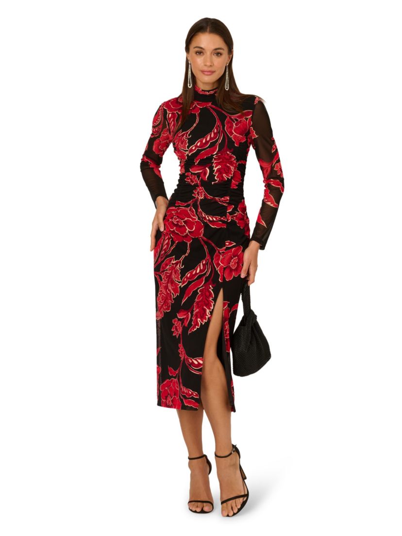 Mockneck Ruched Maxi Dress