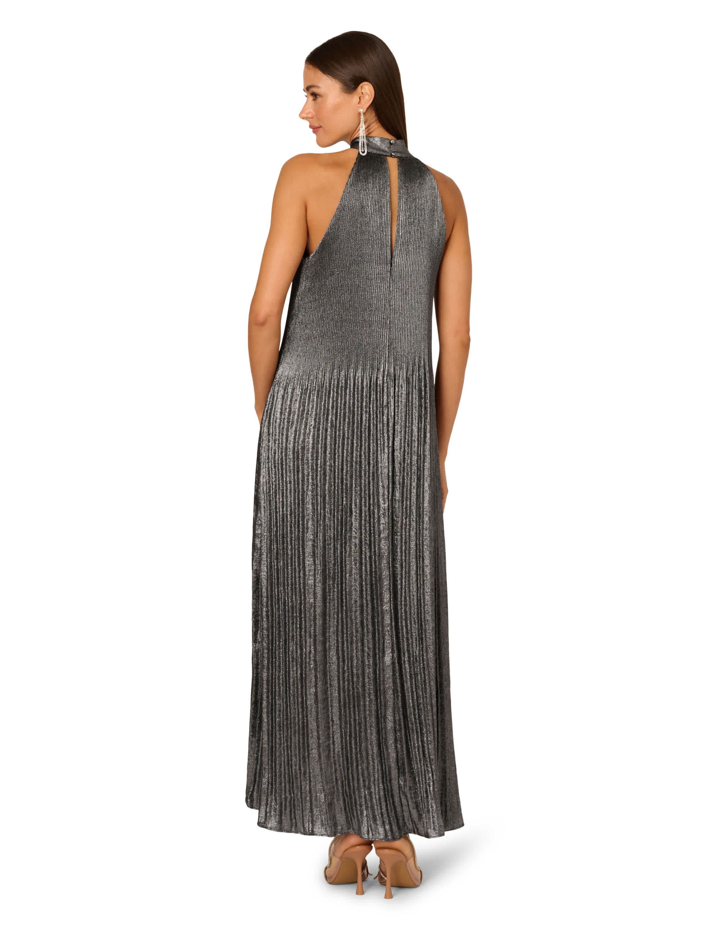 Pleated Metallic Ankle Dress