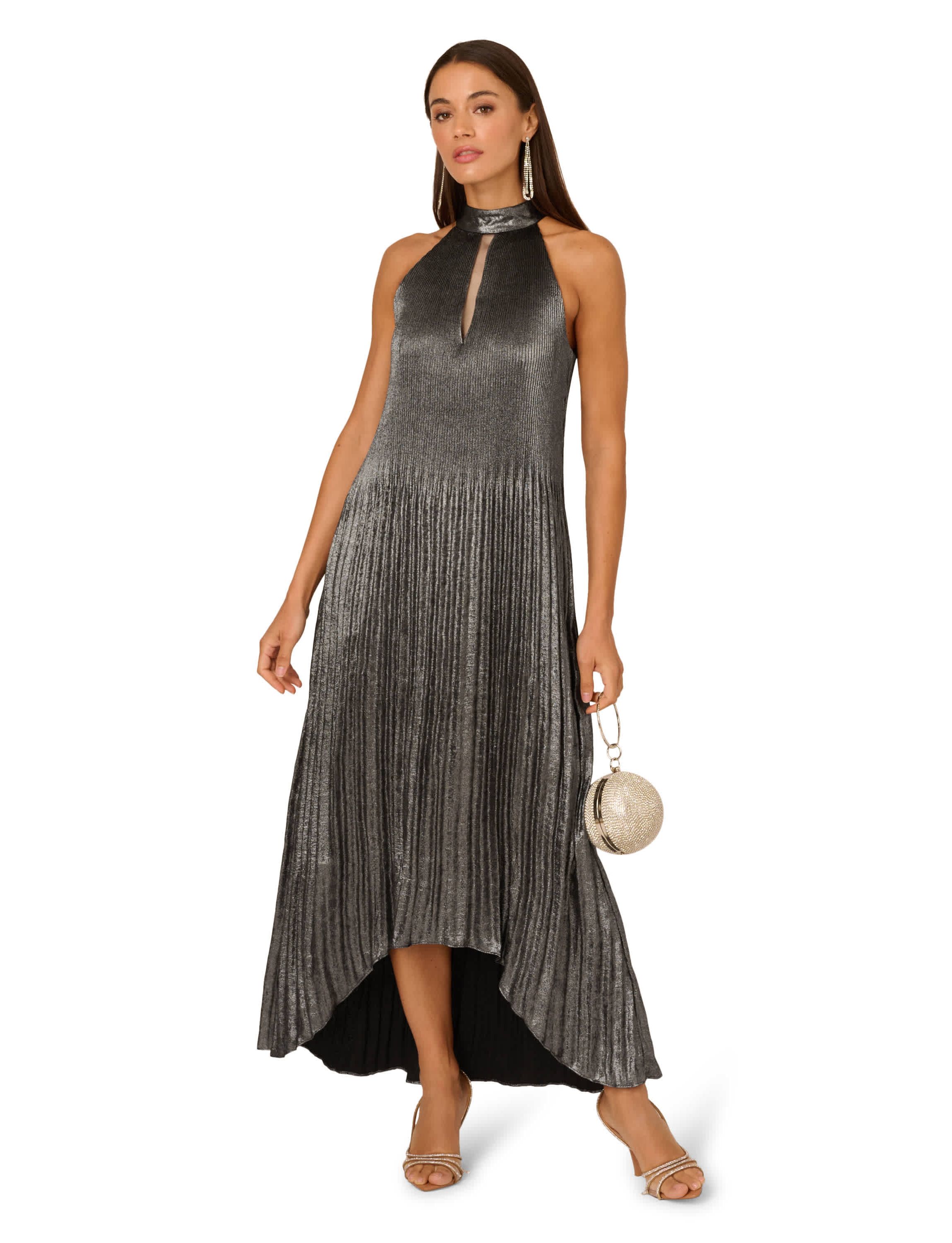 Pleated Metallic Ankle Dress