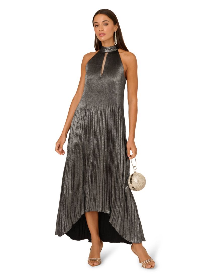 Pleated Metallic Ankle Dress