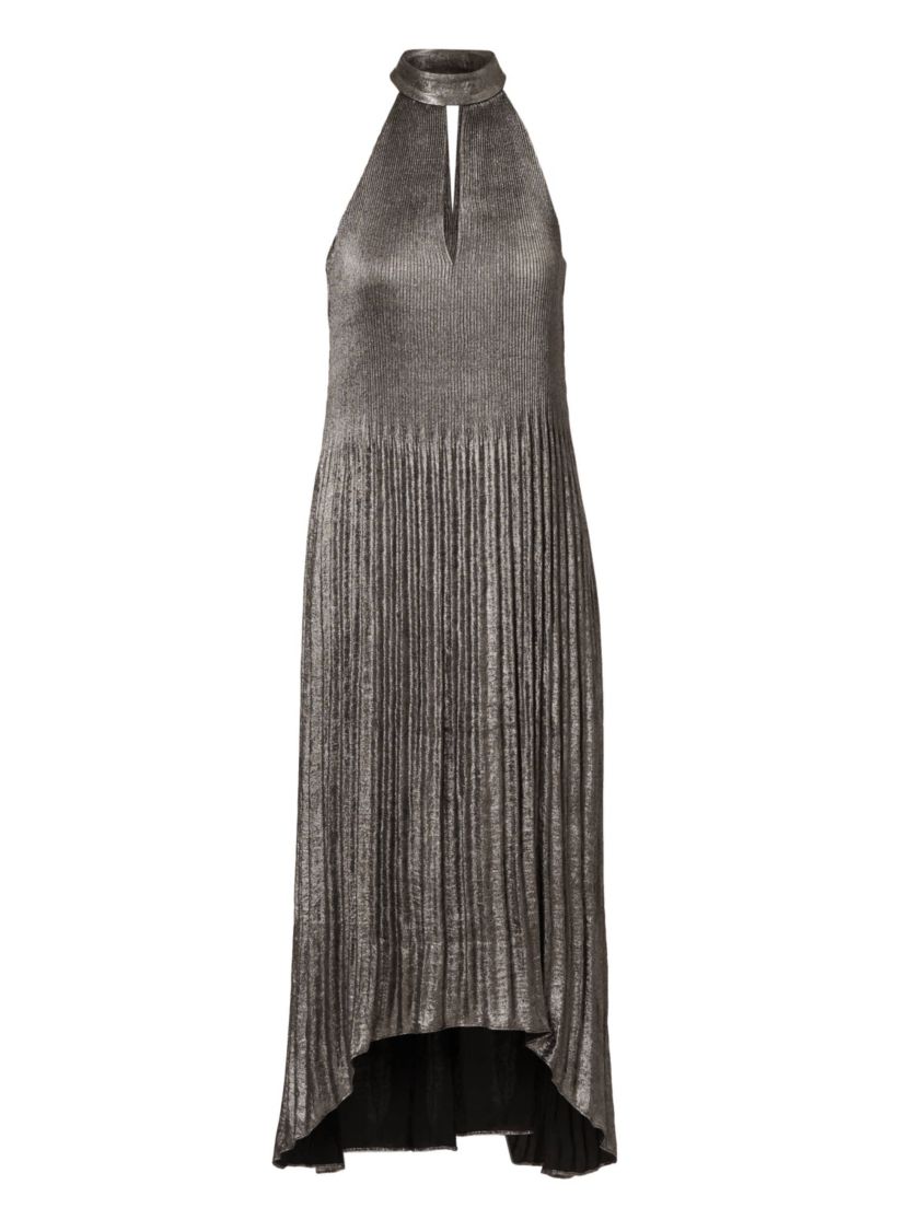 Pleated Metallic Ankle Dress