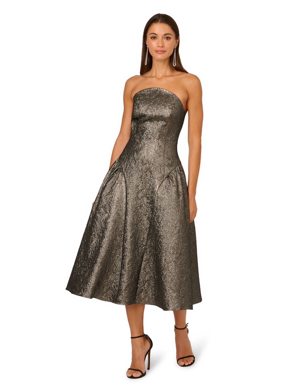 Strapless Metallic Ankle Dress