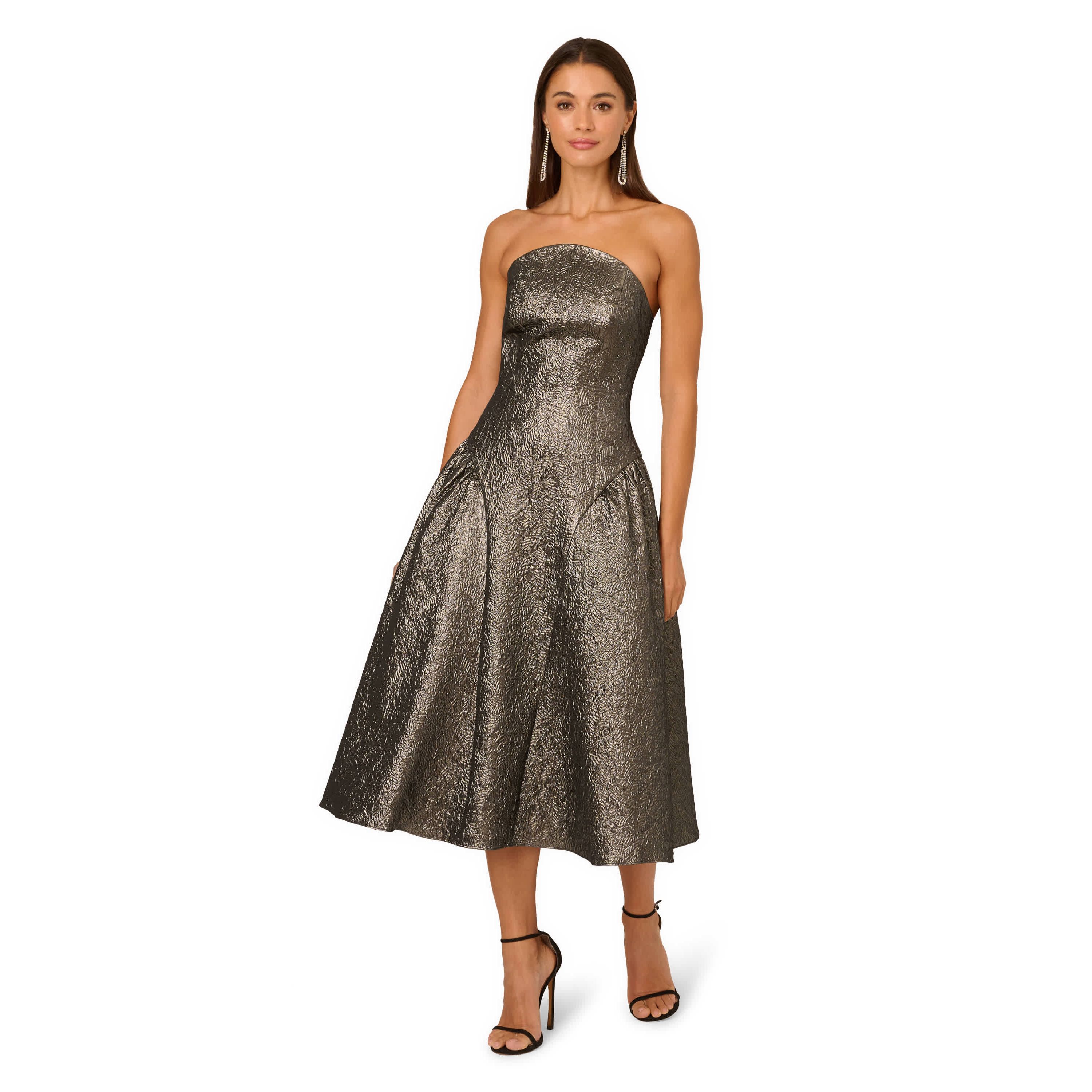 Strapless Metallic Ankle Dress