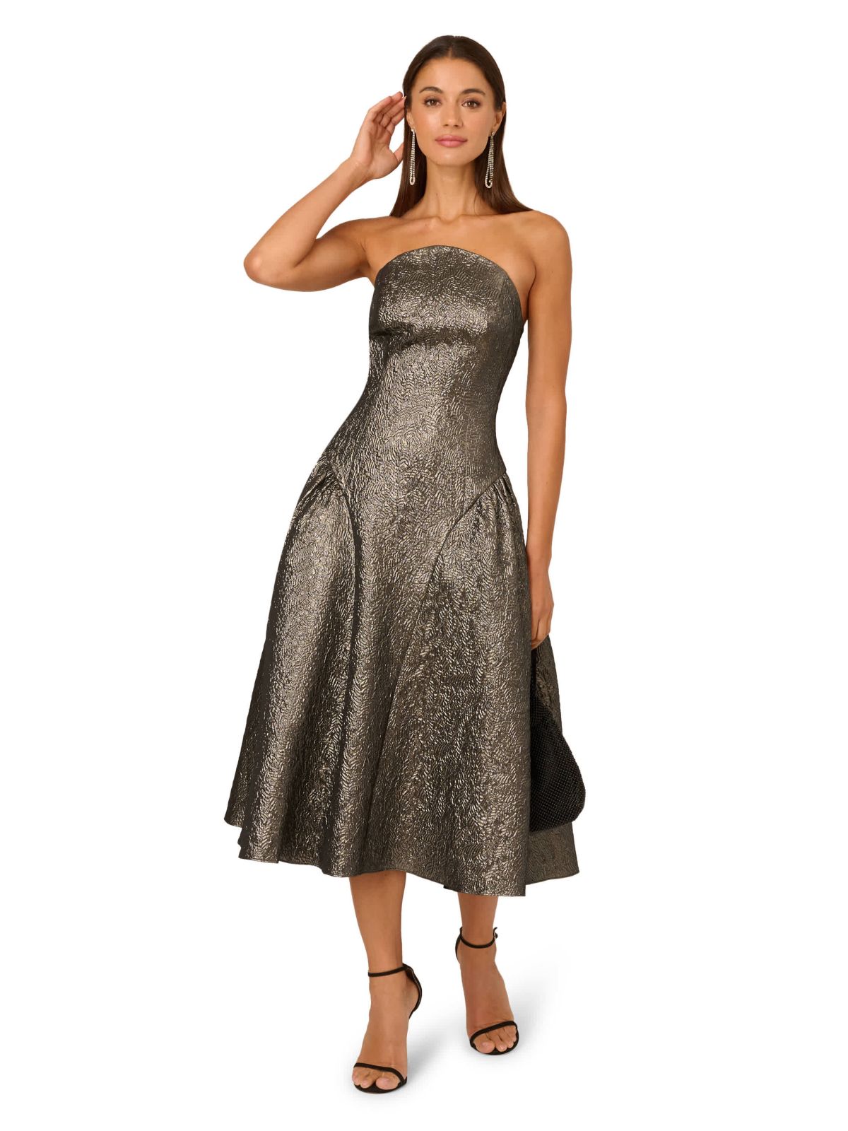 Strapless Metallic Ankle Dress