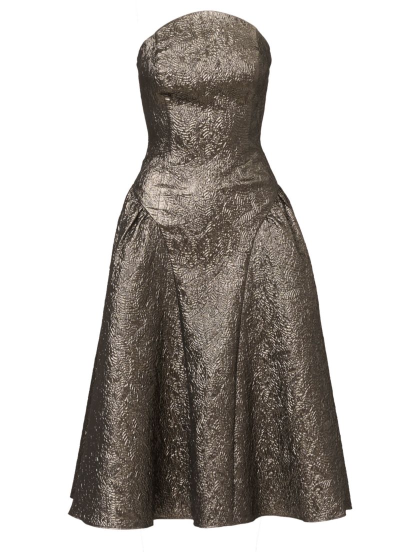 Strapless Metallic Ankle Dress