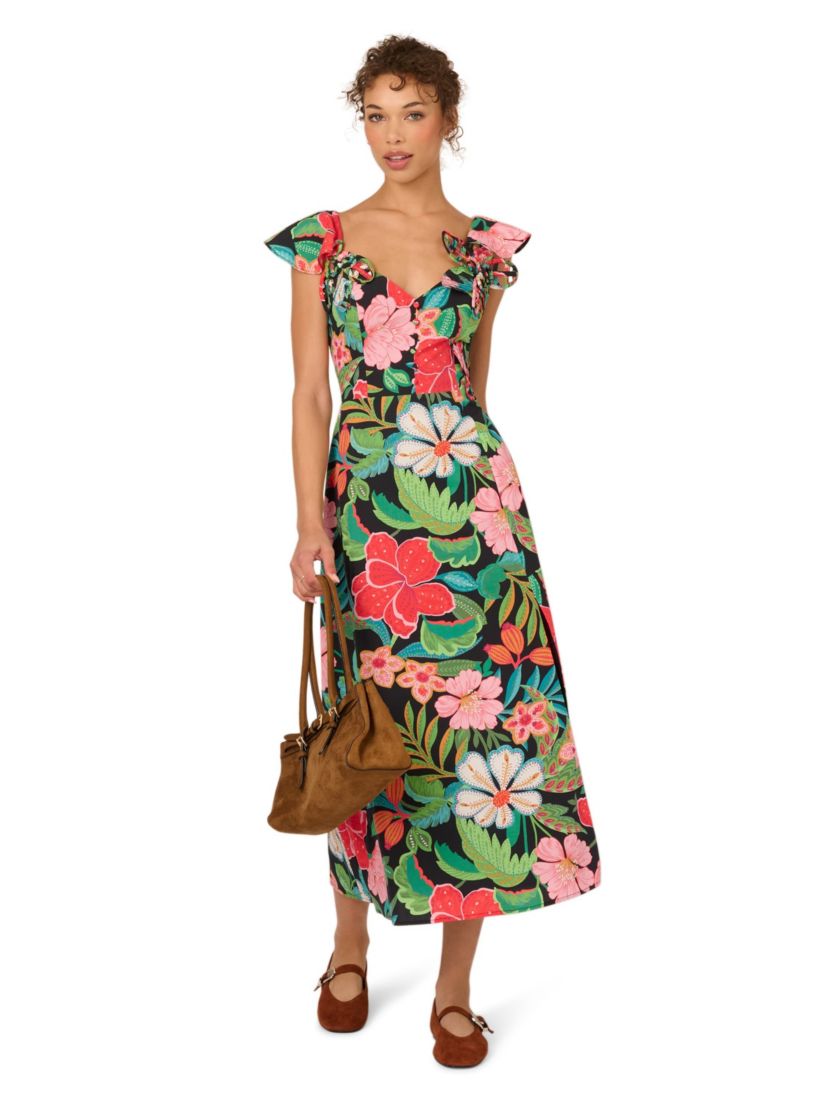 adrianna papell midi floral dress Adrianna Papell Women's Printed Smocked Midi Dress