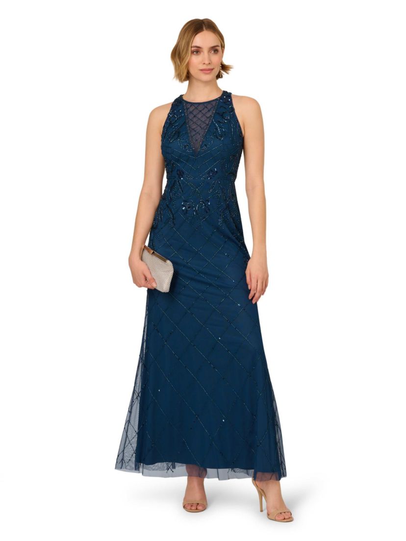 Bead Halter Long Dress