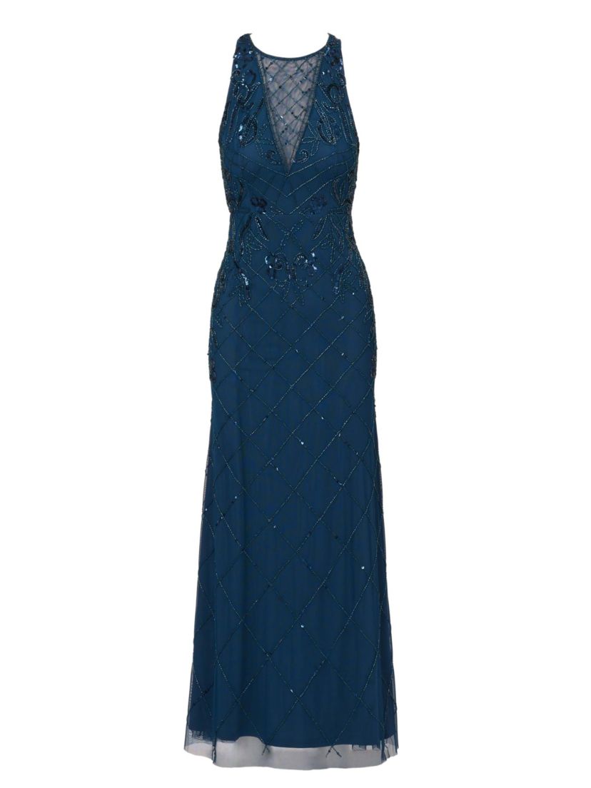 Bead Halter Long Dress