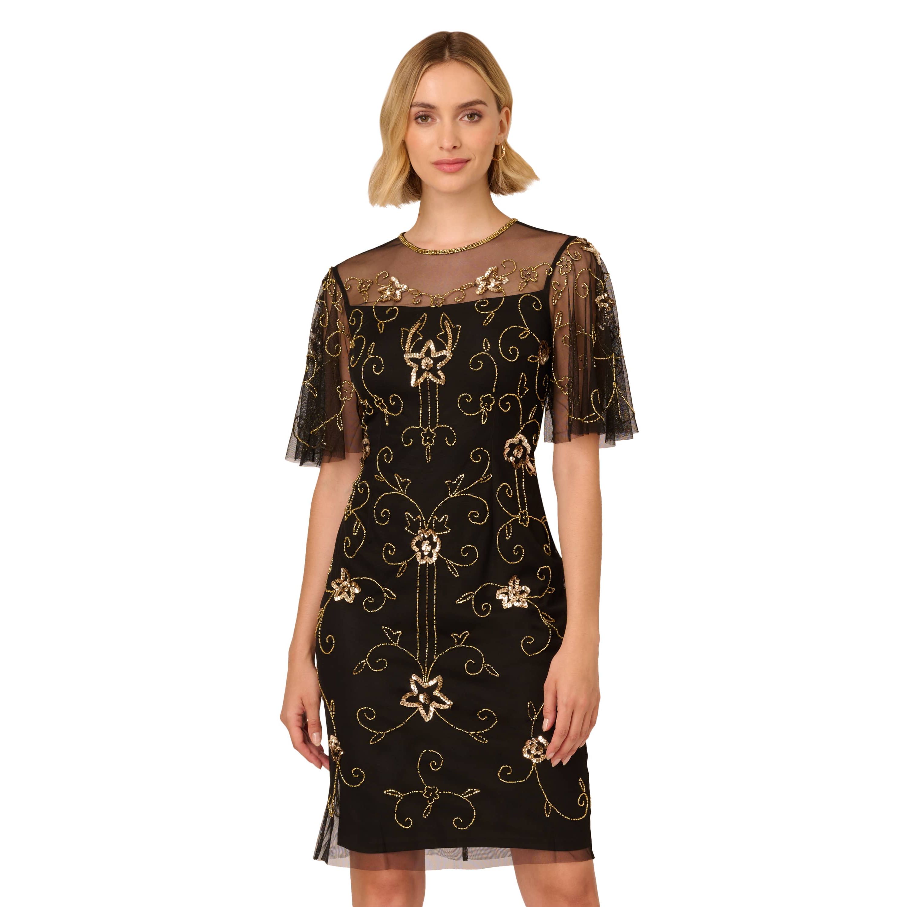 Beaded Illusion Neck Dress