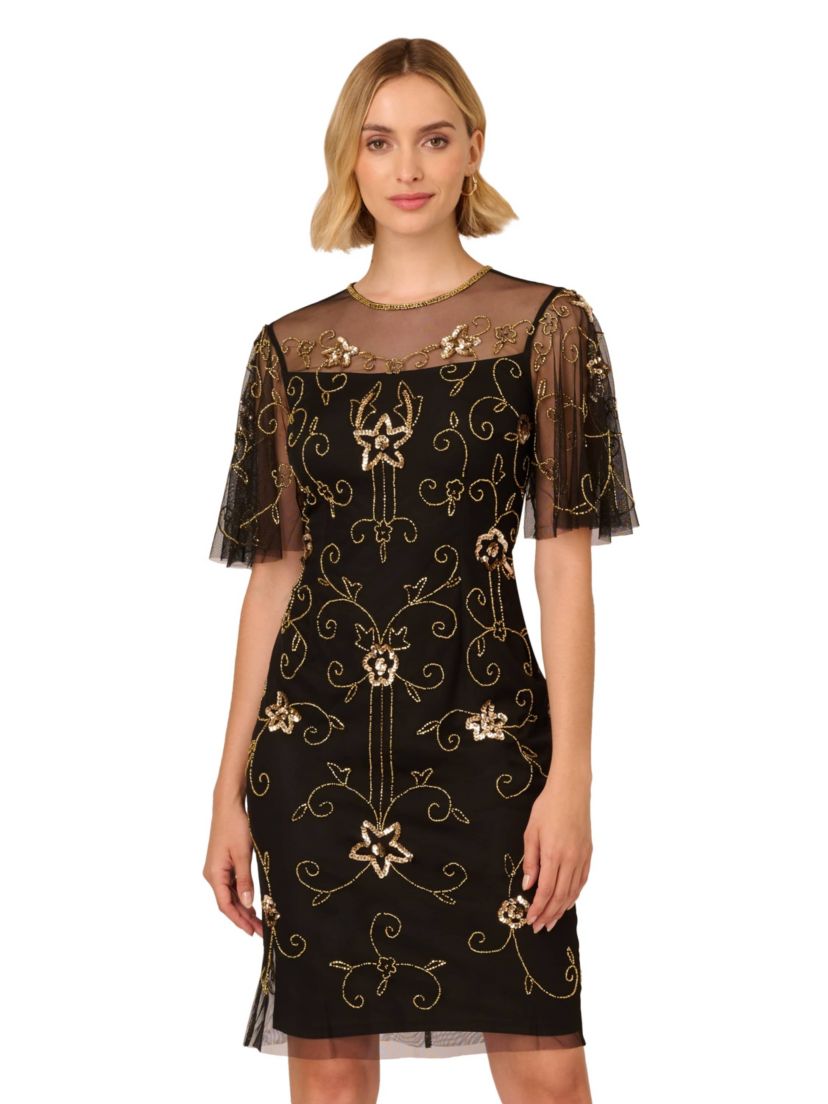Beaded Illusion Neck Dress