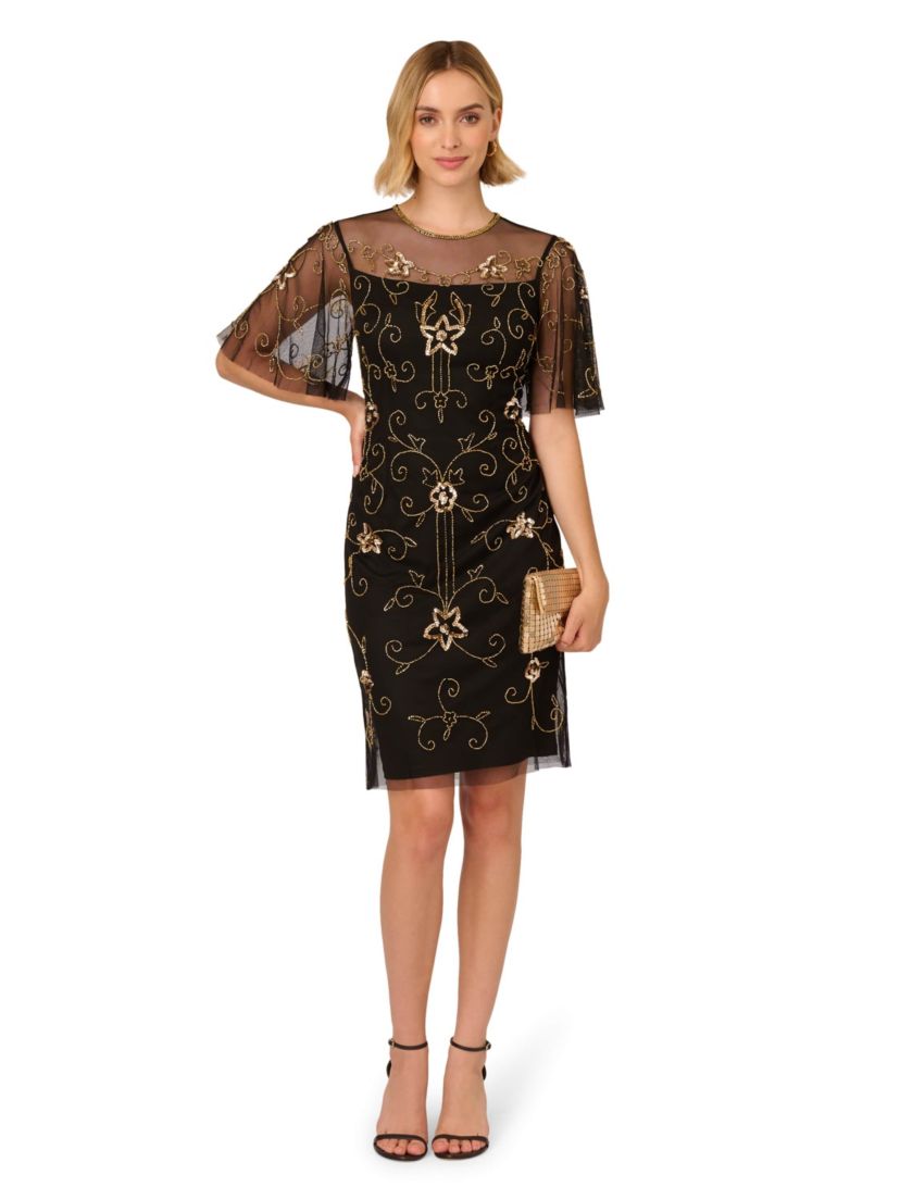Beaded Illusion Neck Dress