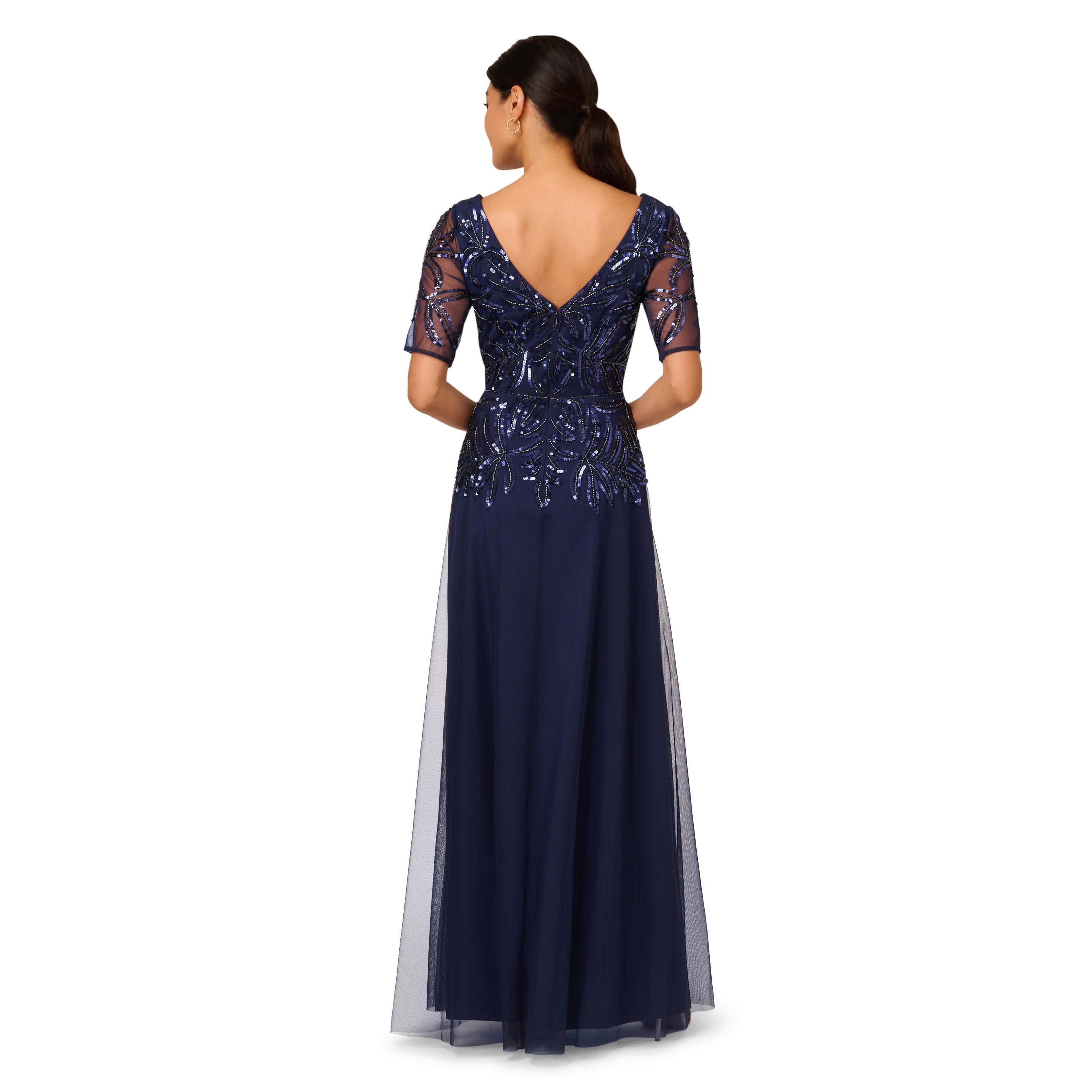 BEADED MESH LONG DRESS