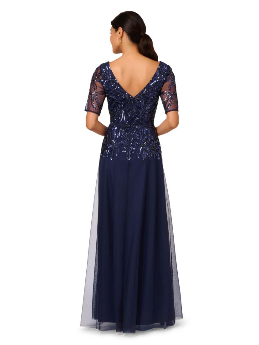 BEADED MESH LONG DRESS