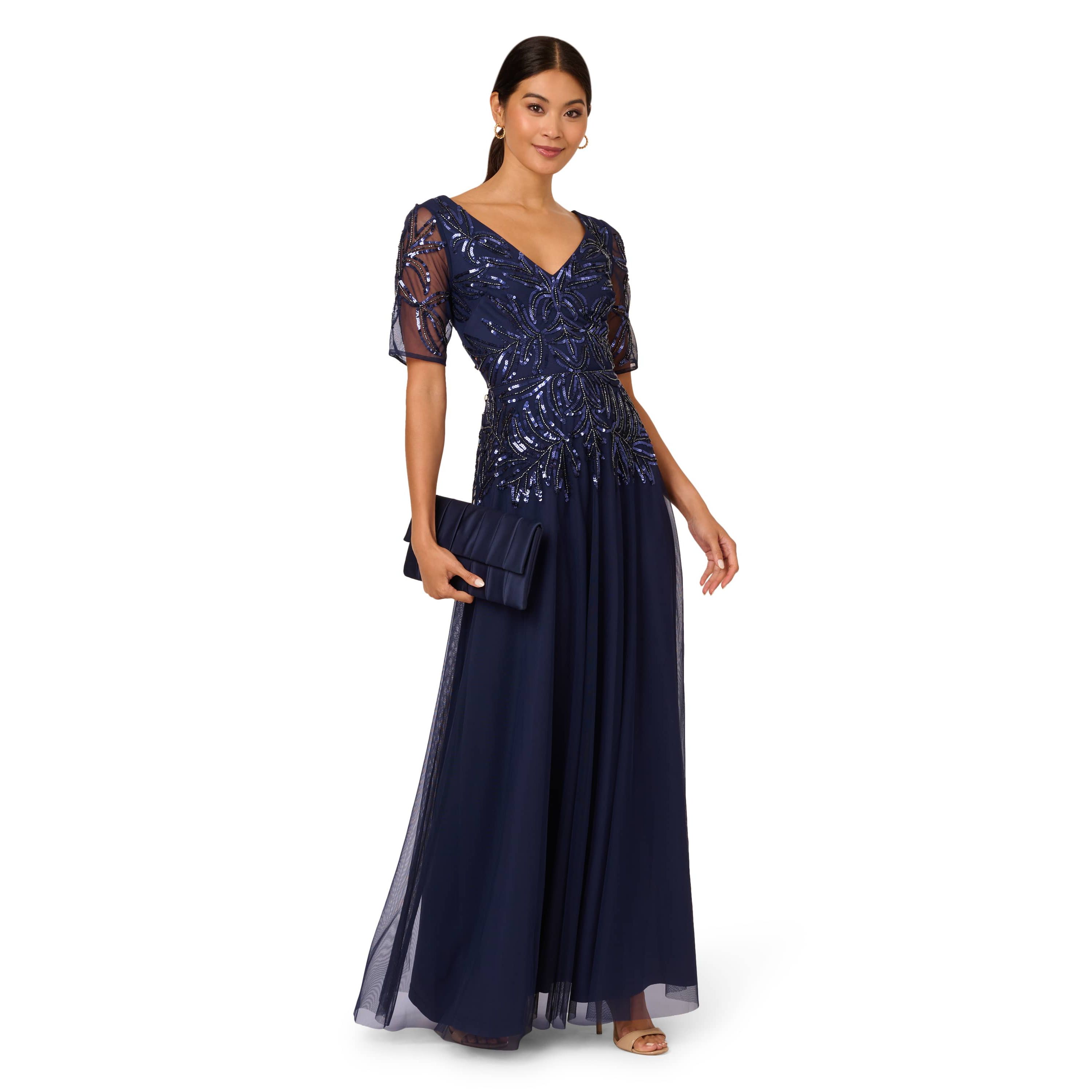 BEADED MESH LONG DRESS
