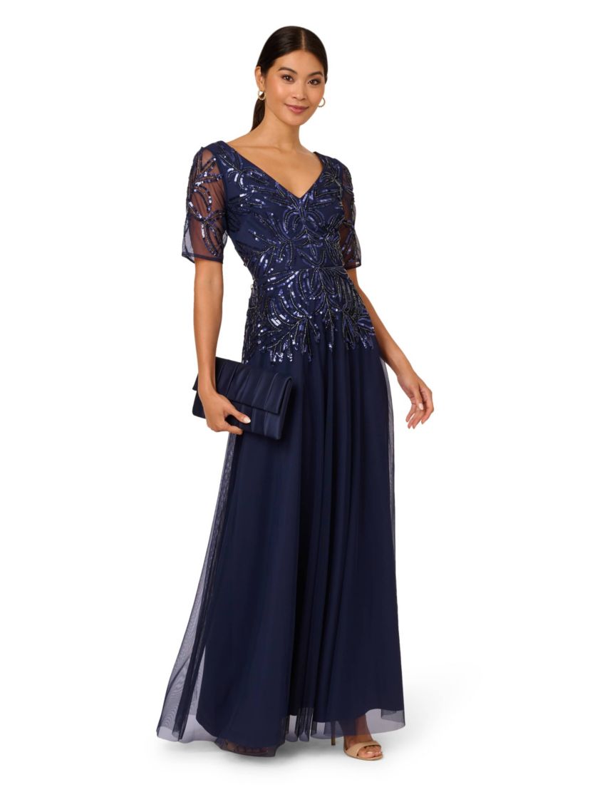 BEADED MESH LONG DRESS