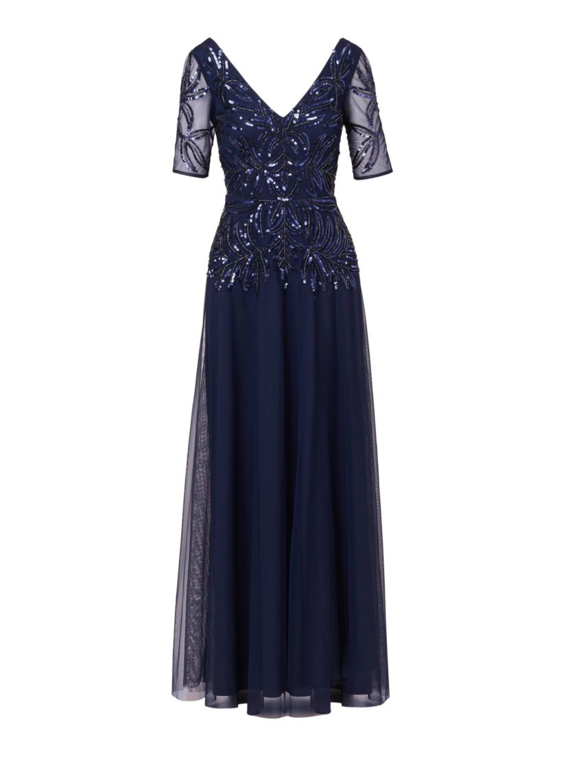 BEADED MESH LONG DRESS