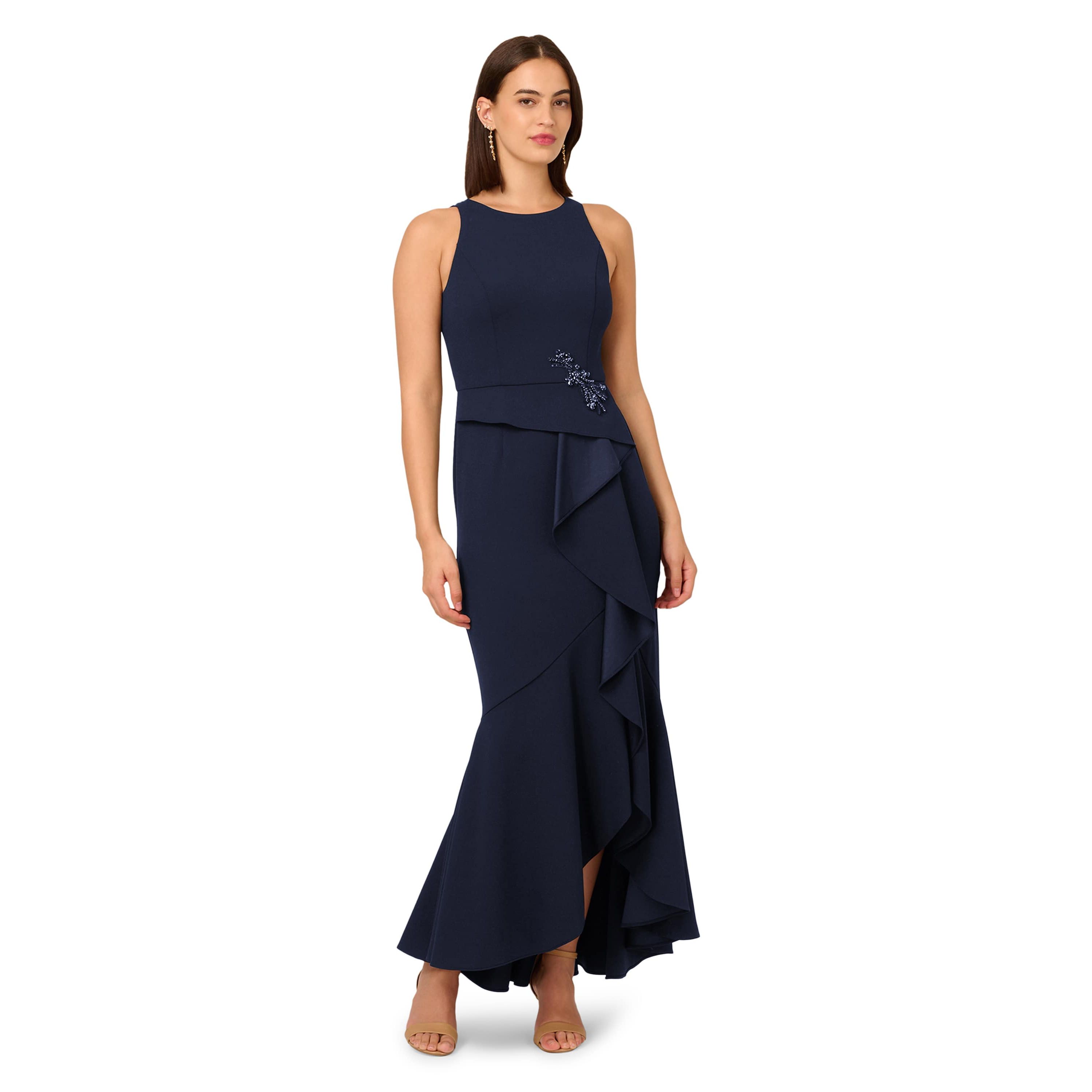Beaded Crepe Halter Gown