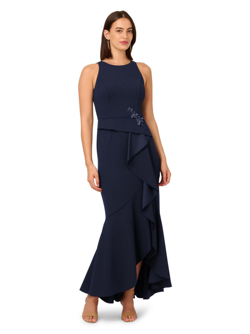 Beaded Crepe Halter Gown