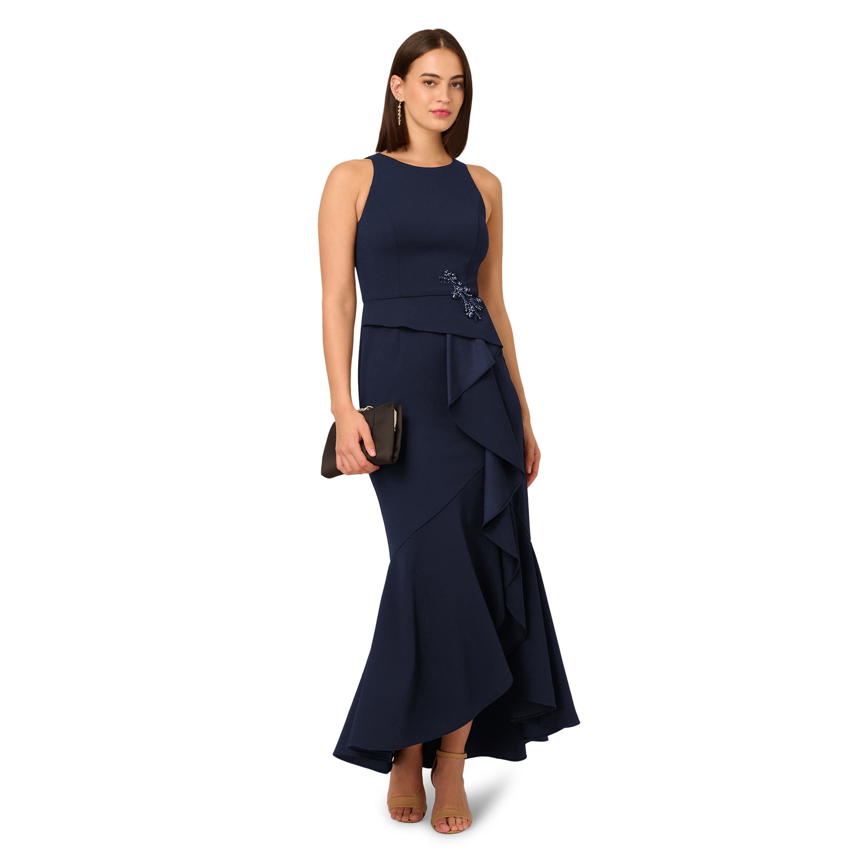 Beaded Crepe Halter Gown