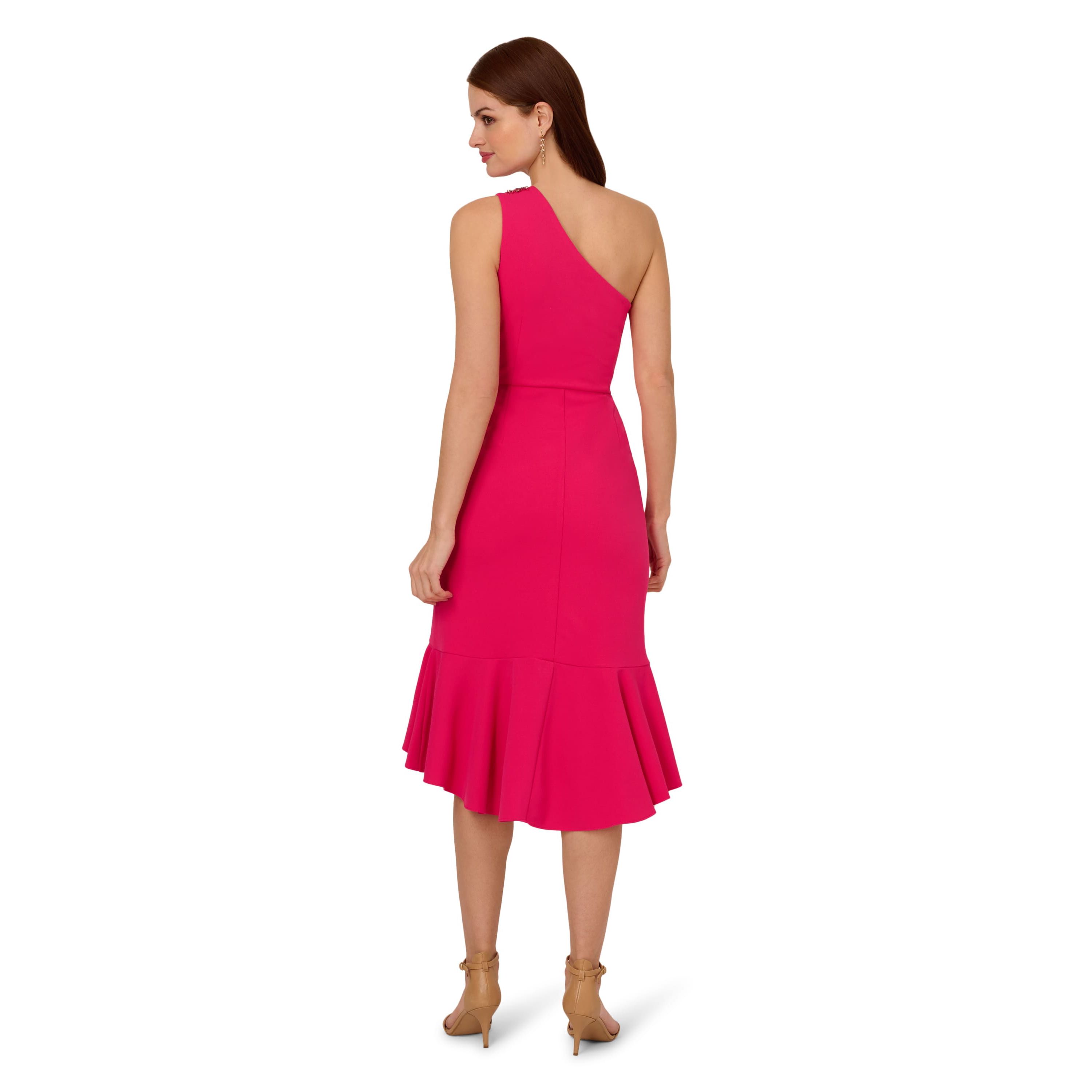 One Shoulder Crepe Midi Dress