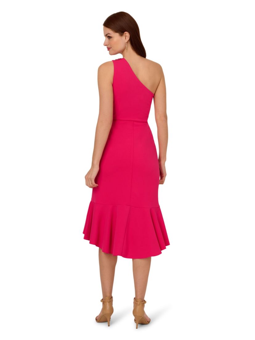 One Shoulder Crepe Midi Dress