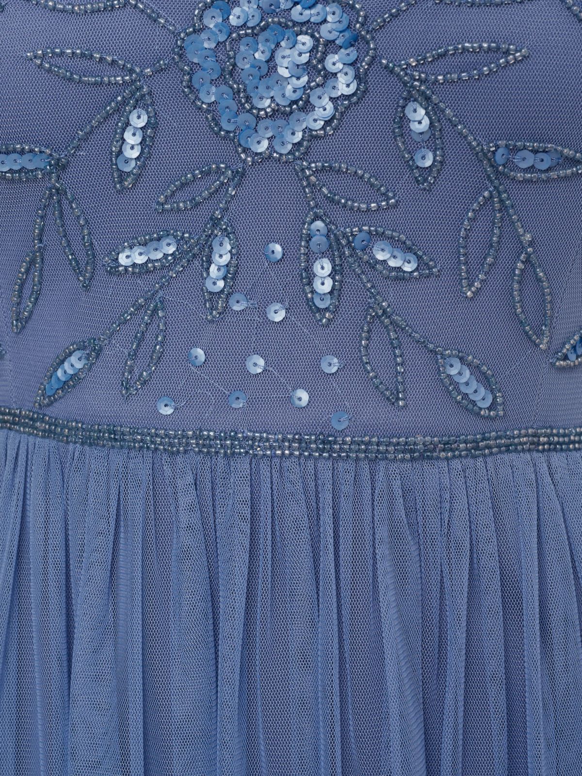 Beaded Mesh Shirred Dress