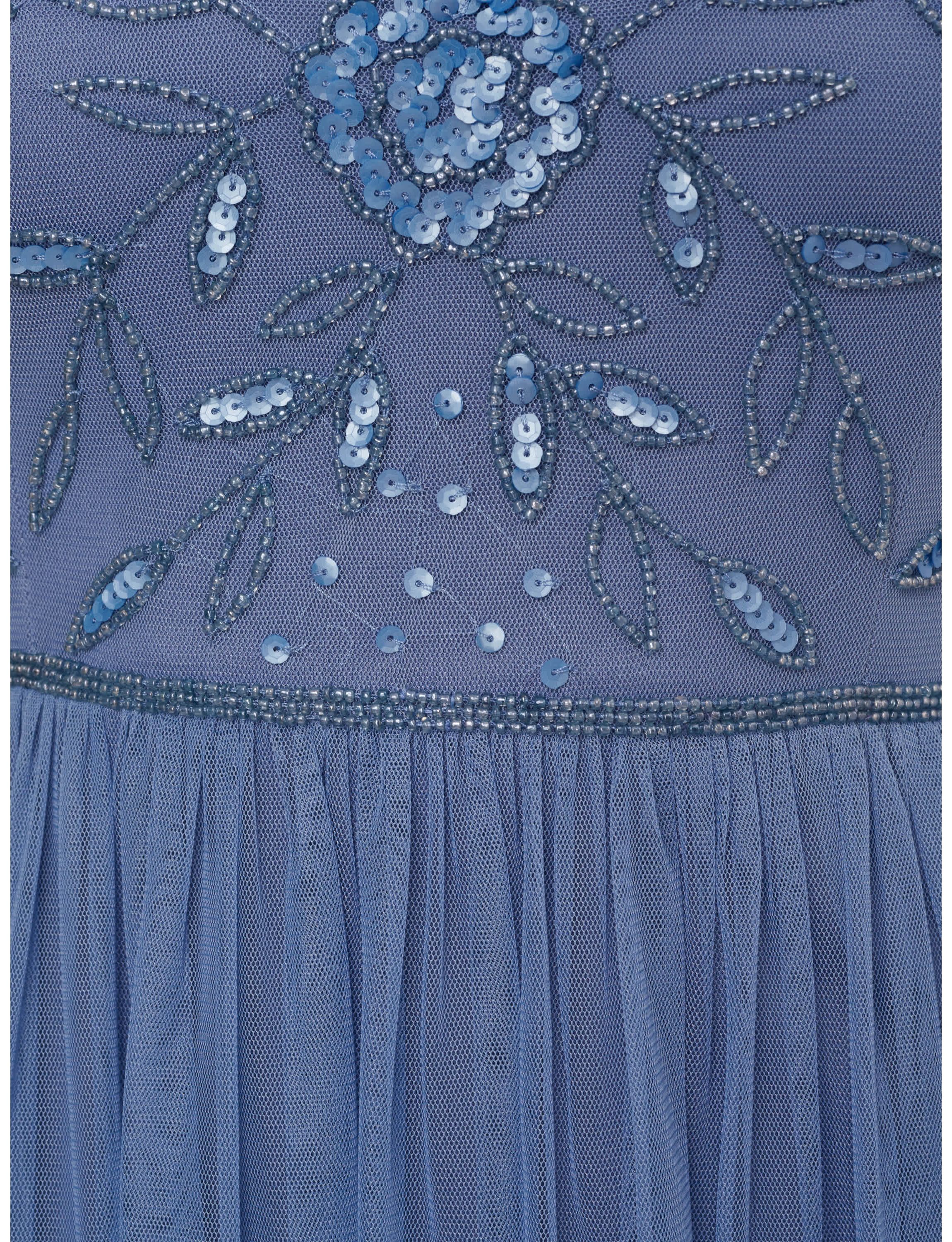 Beaded Mesh Shirred Dress
