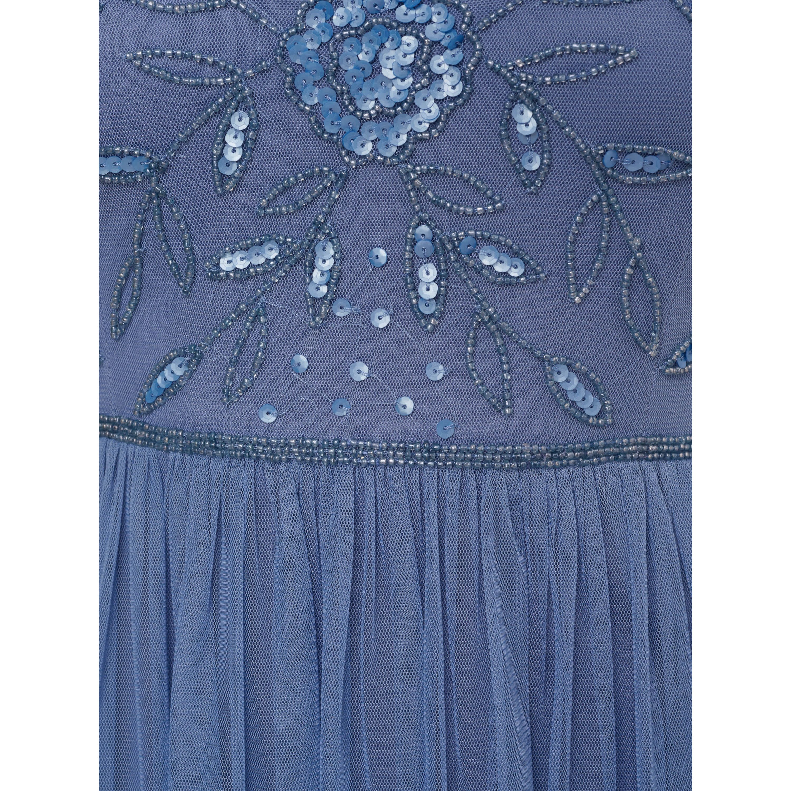 Beaded Mesh Shirred Dress