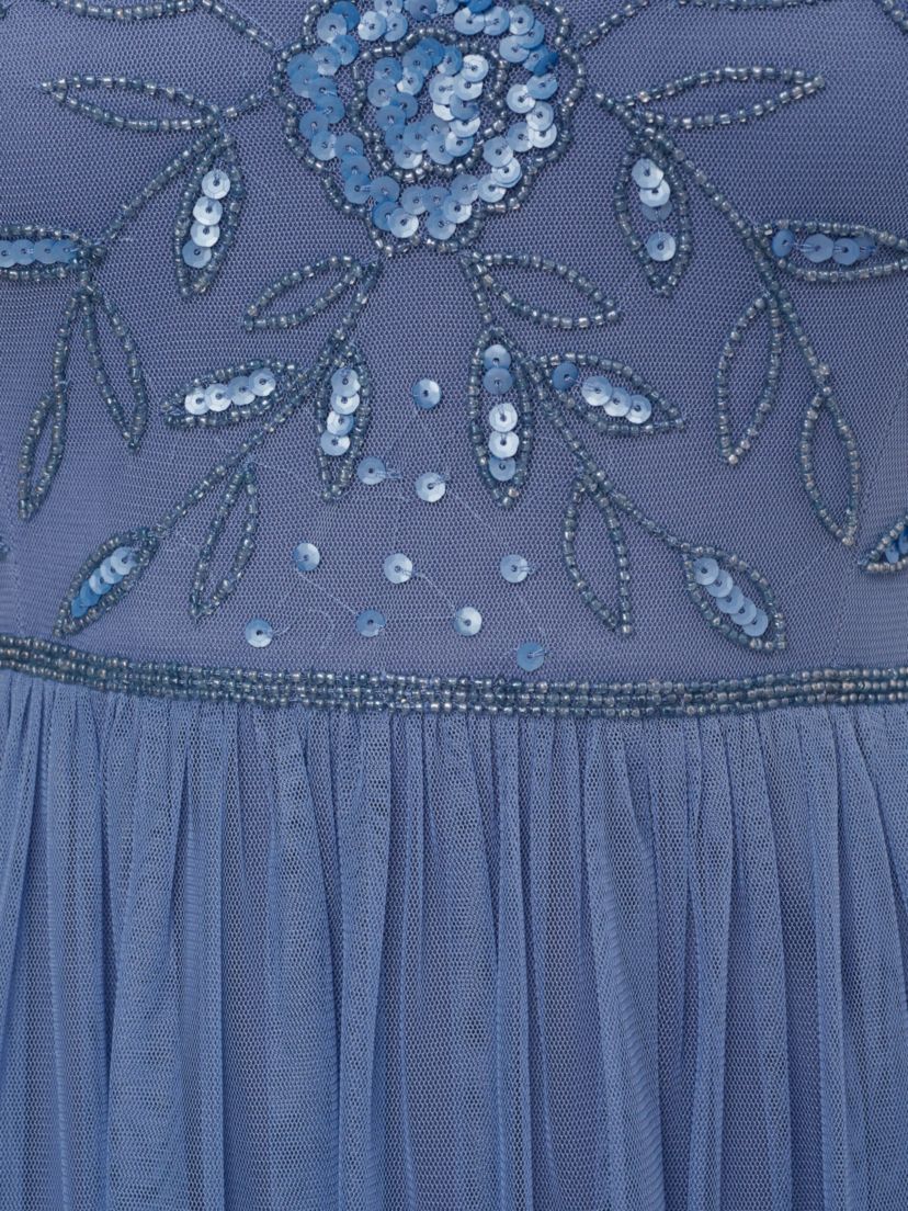 Beaded Mesh Shirred Dress
