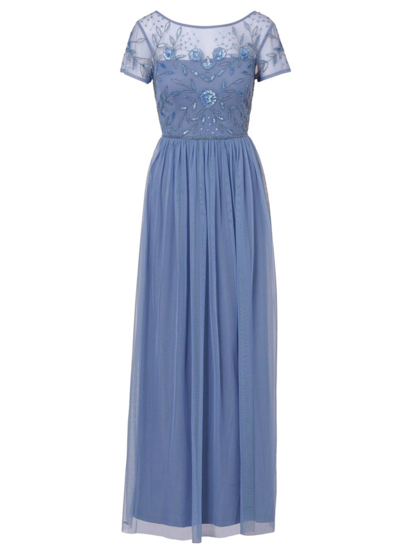 Beaded Mesh Shirred Dress