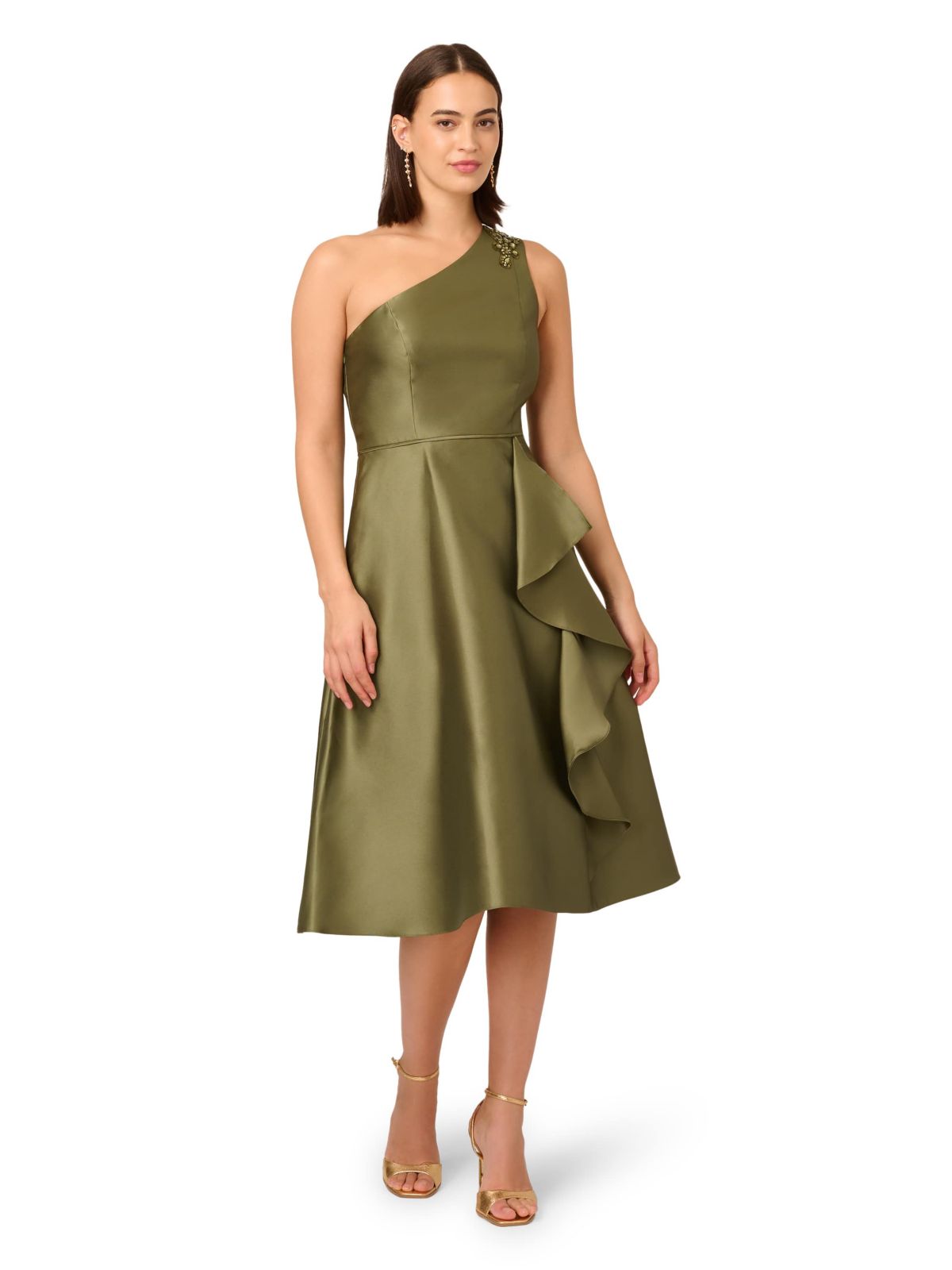 One Shoulder Mikado Midi Dress