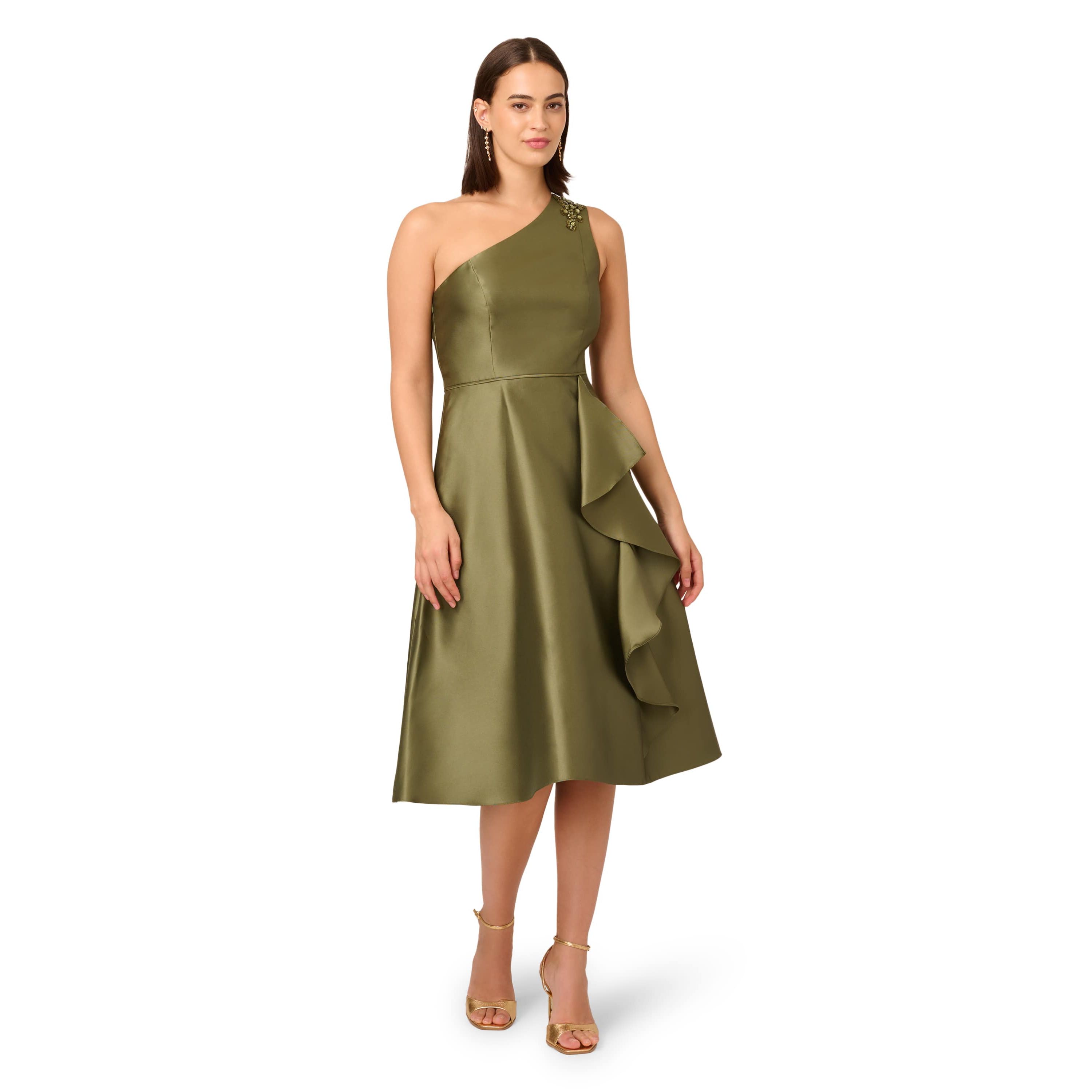 One Shoulder Mikado Midi Dress